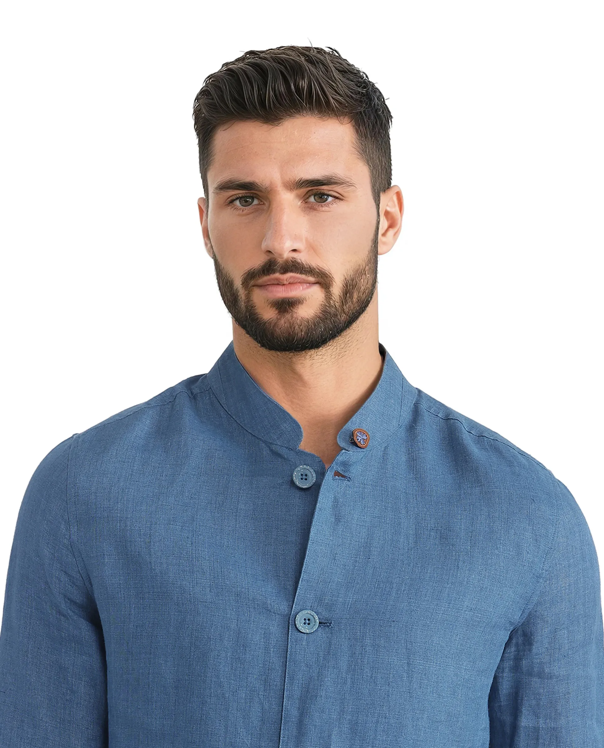 Rare Rabbit Men's Sash Blue Plain Relaxed Fit Full Sleeve Mandarin Collar Jacket - Image 5
