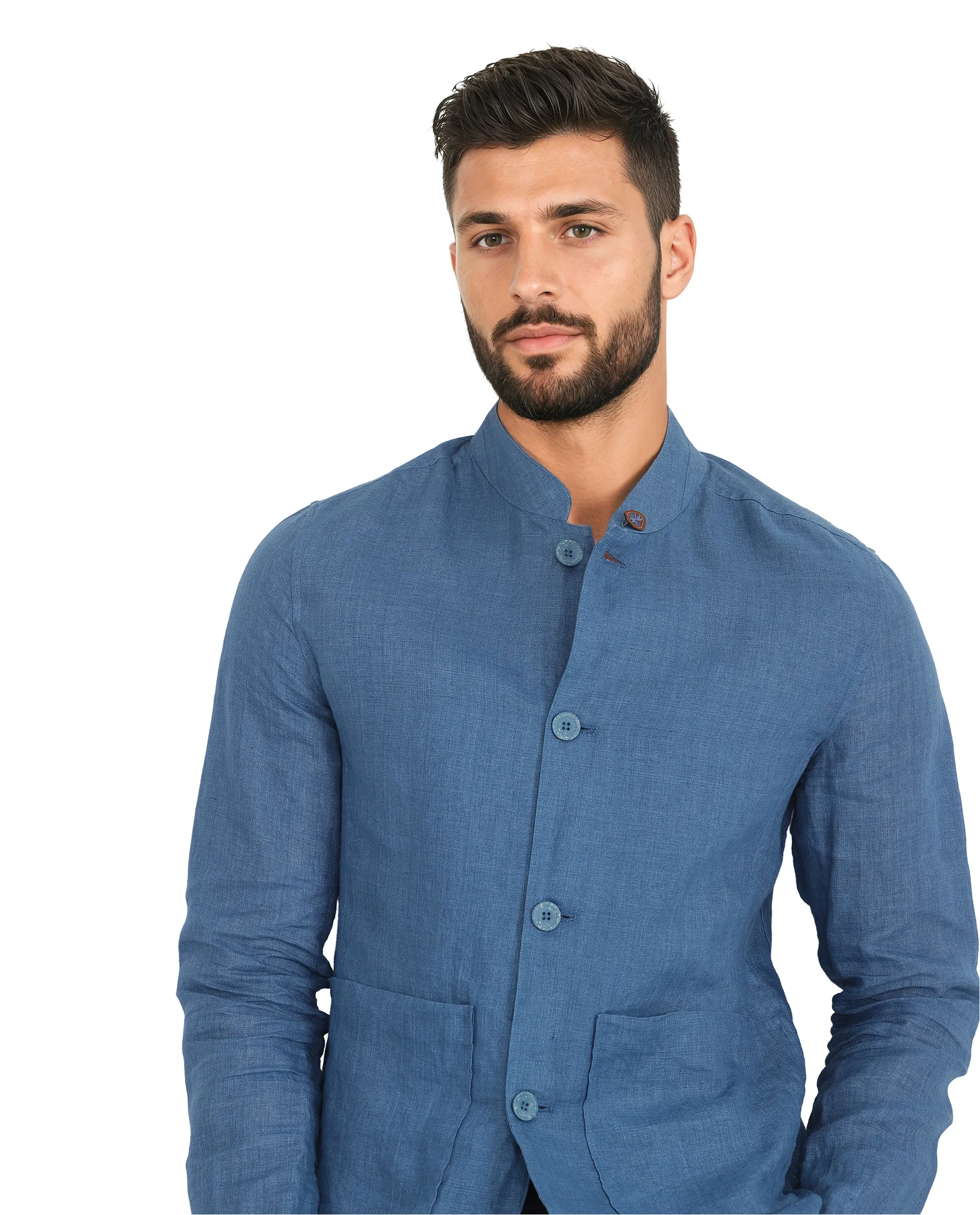Rare Rabbit Men's Sash Blue Plain Relaxed Fit Full Sleeve Mandarin Collar Jacket - Image 8