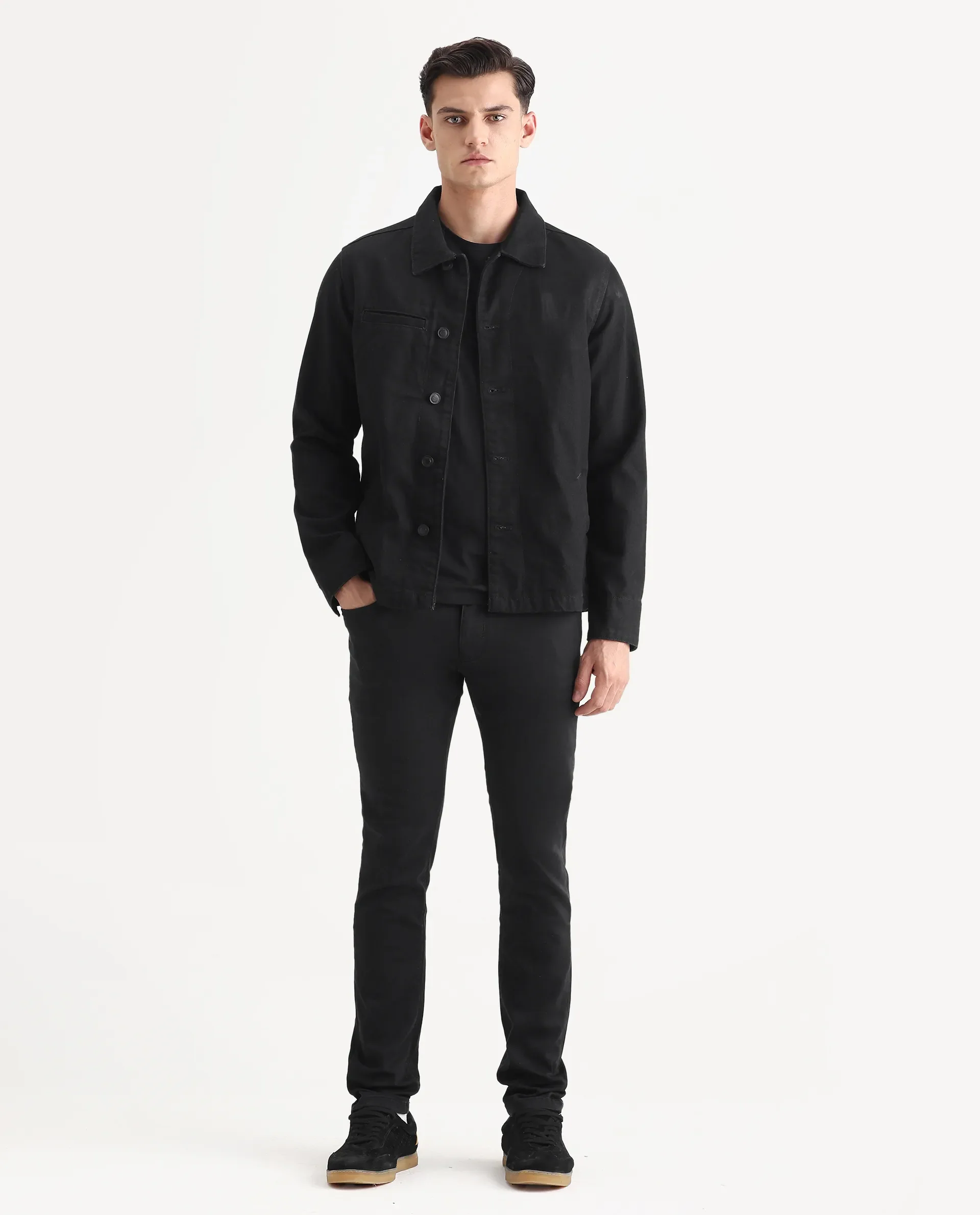 Rare Rabbit Men's Satinx Black Cotton Plain Hawk Slim Fit Jeans