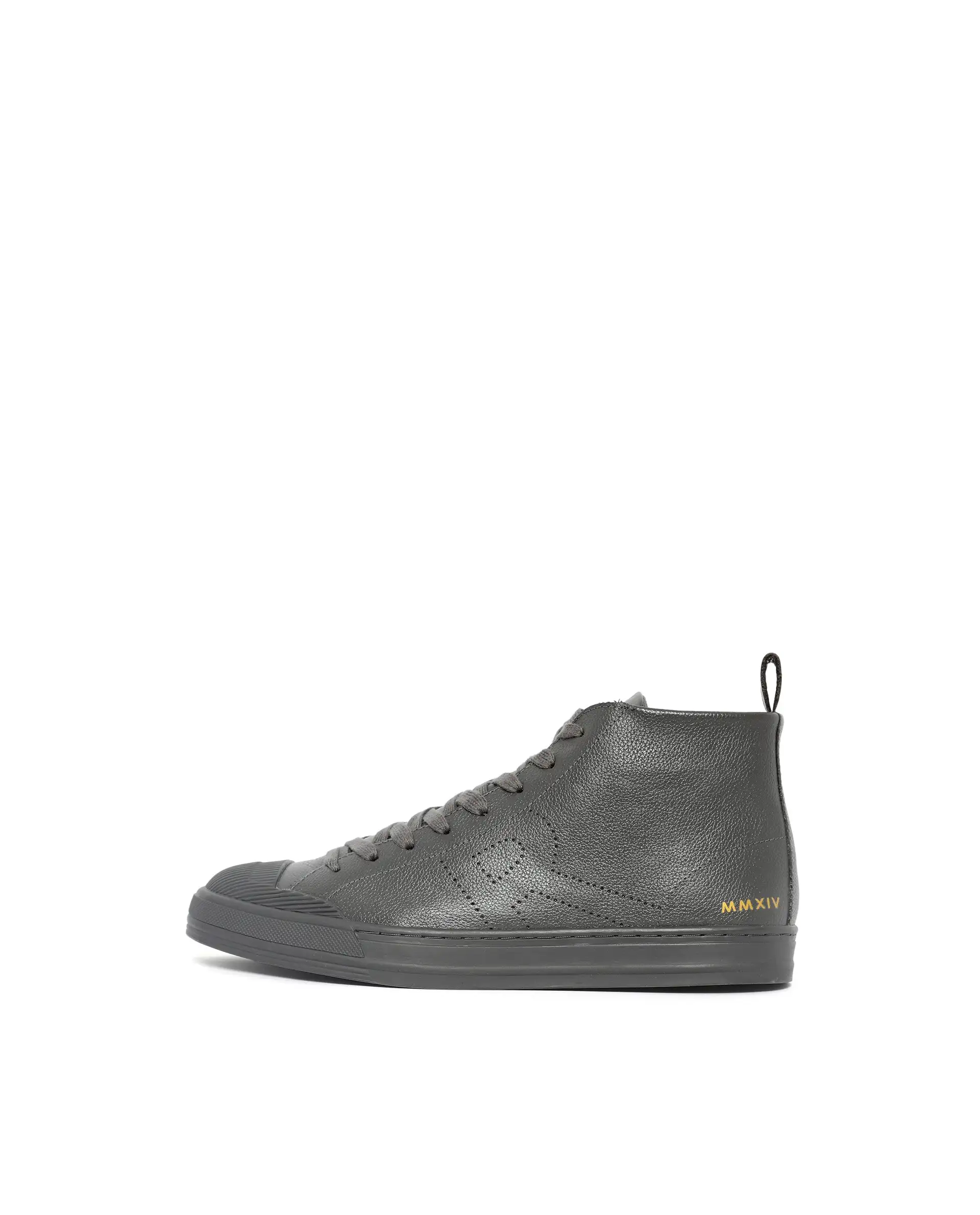 Rare Rabbit Mens Sauron Hi Pro Dark Grey Premium Milled Leather Lace Up High Top Round Toe Sneaker Shoes
