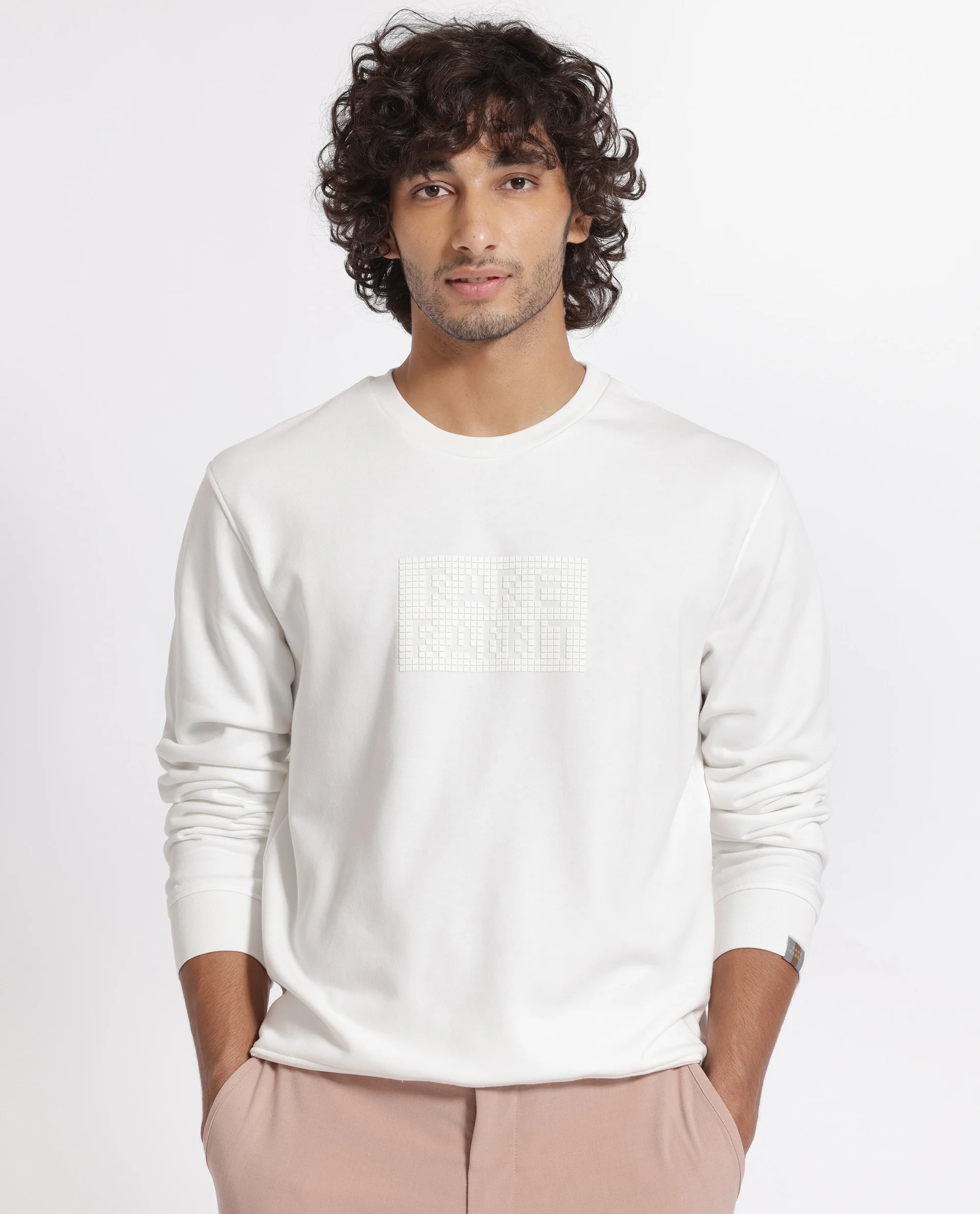 Rare Rabbit Men's Seven Off White Cotton Graphic Print Regular Fit Full Sleeve Crew Neck Sweatshirt - Image 2