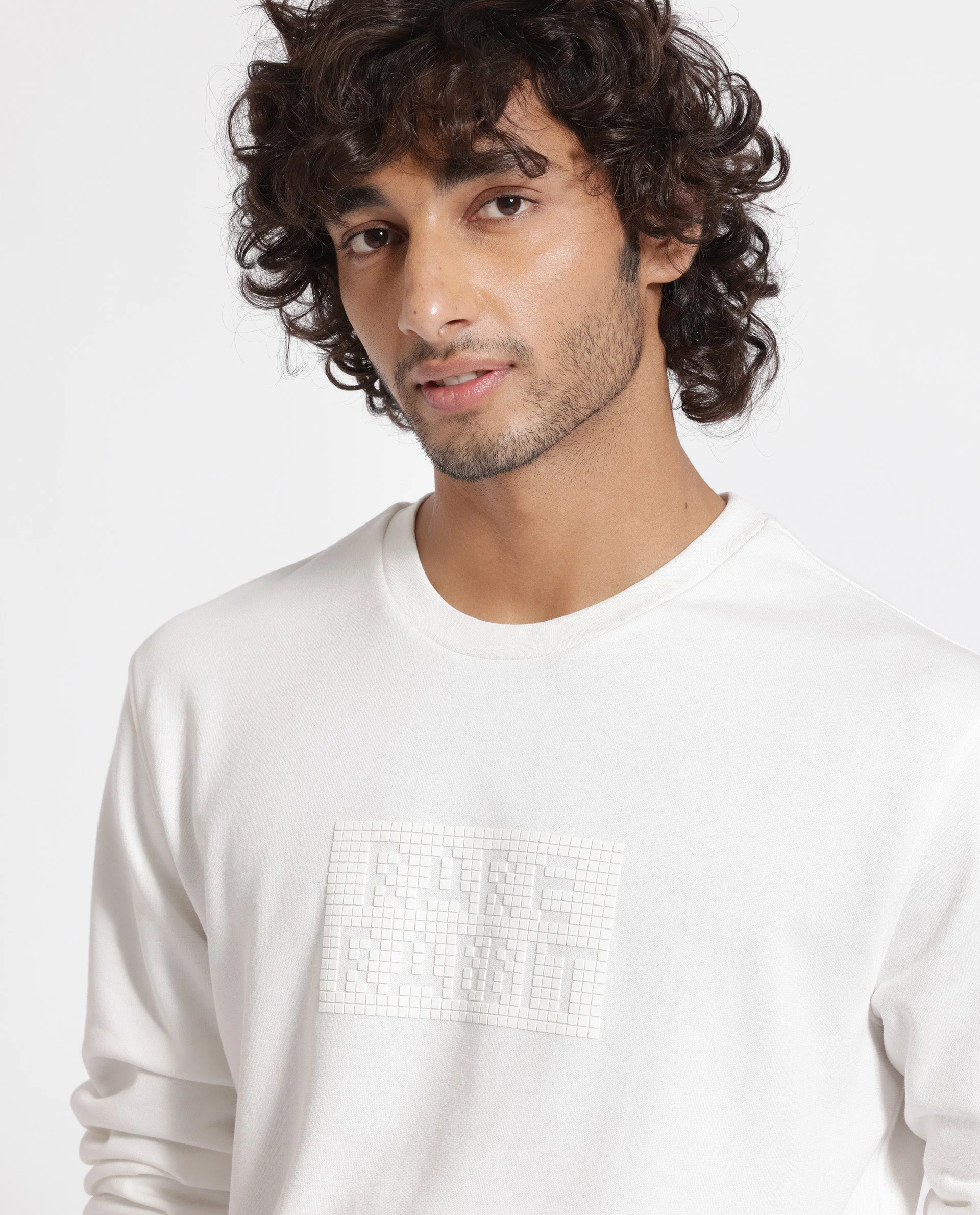 Rare Rabbit Men's Seven Off White Cotton Graphic Print Regular Fit Full Sleeve Crew Neck Sweatshirt - Image 3