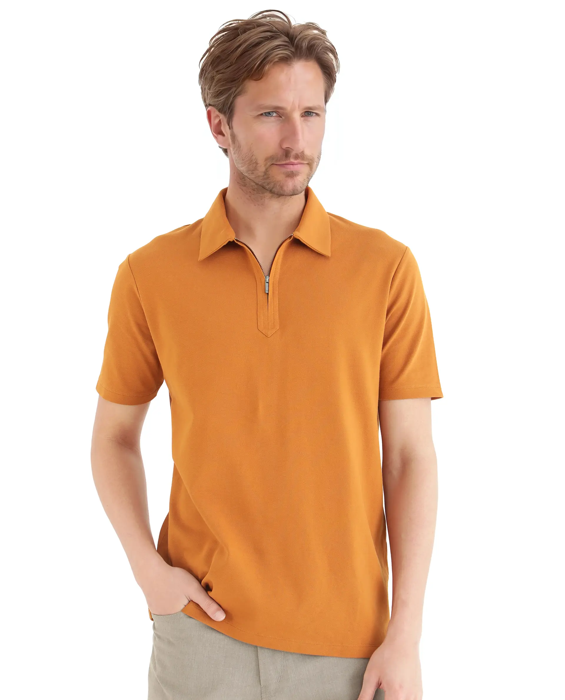 Rare Rabbit Men's Ski Rust Cotton Plain Regular Fit Half Sleeve Polo