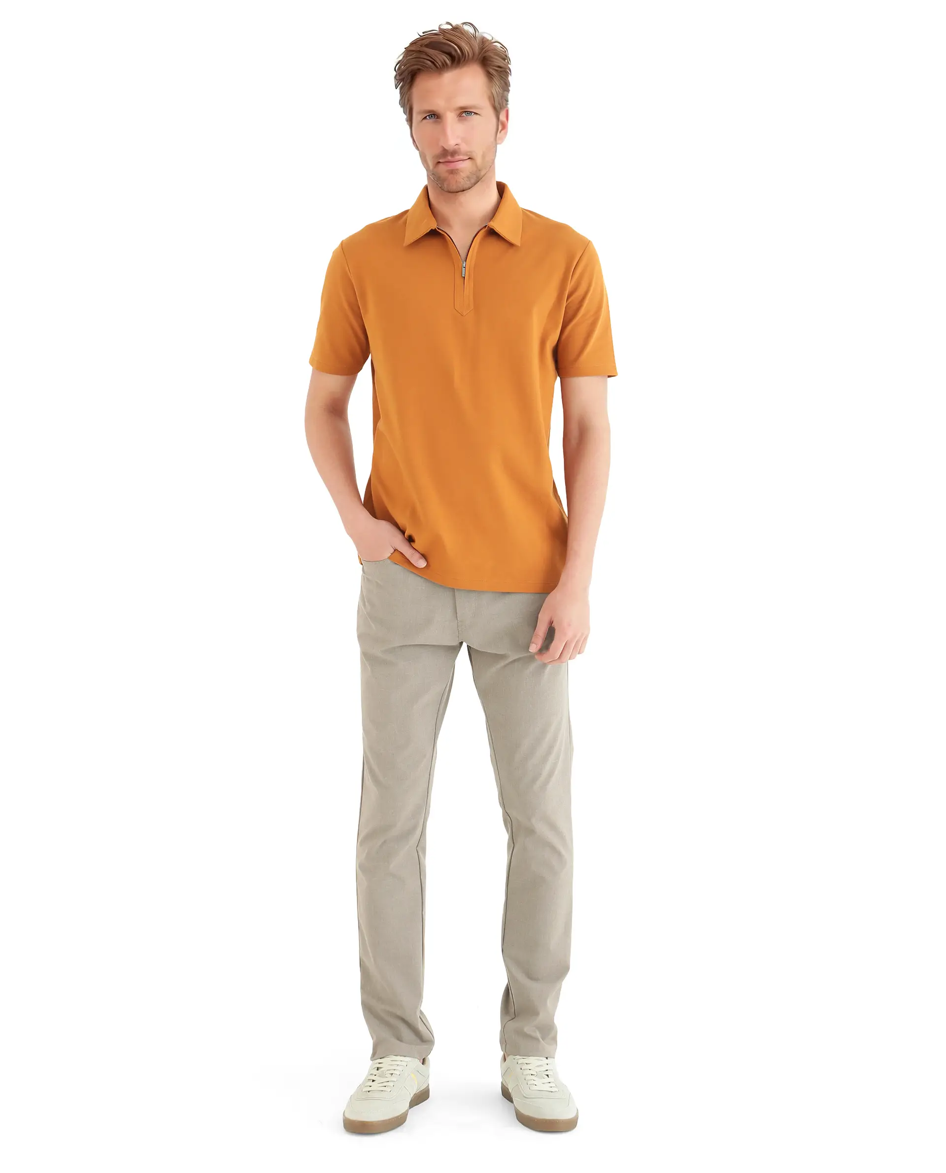 Rare Rabbit Men's Ski Rust Cotton Plain Regular Fit Half Sleeve Polo - Image 2