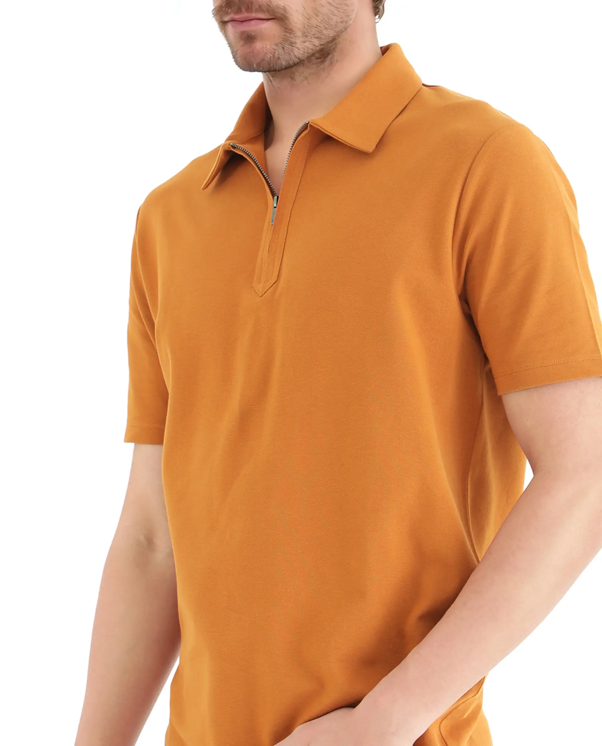 Rare Rabbit Men's Ski Rust Cotton Plain Regular Fit Half Sleeve Polo - Image 3