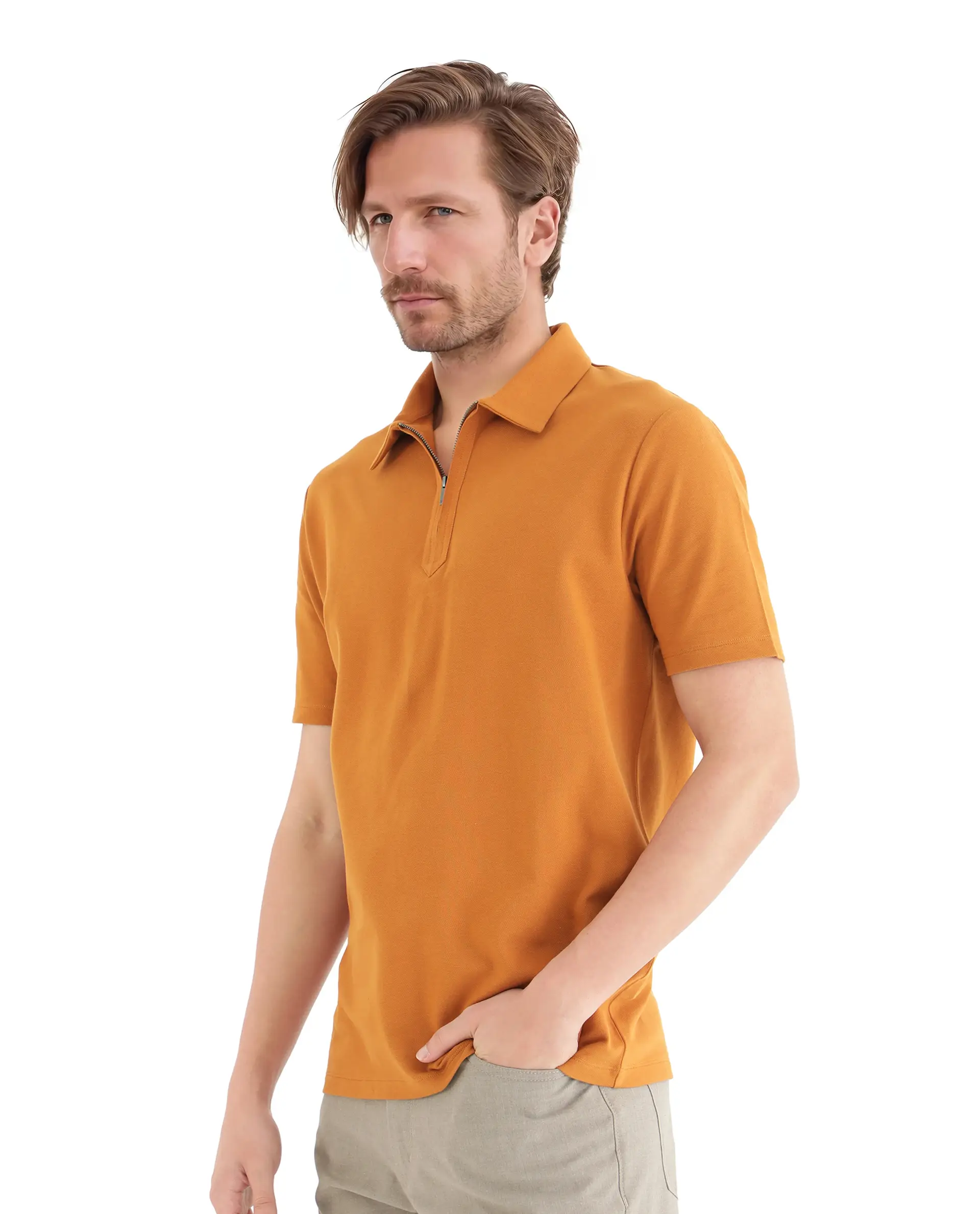 Rare Rabbit Men's Ski Rust Cotton Plain Regular Fit Half Sleeve Polo - Image 5