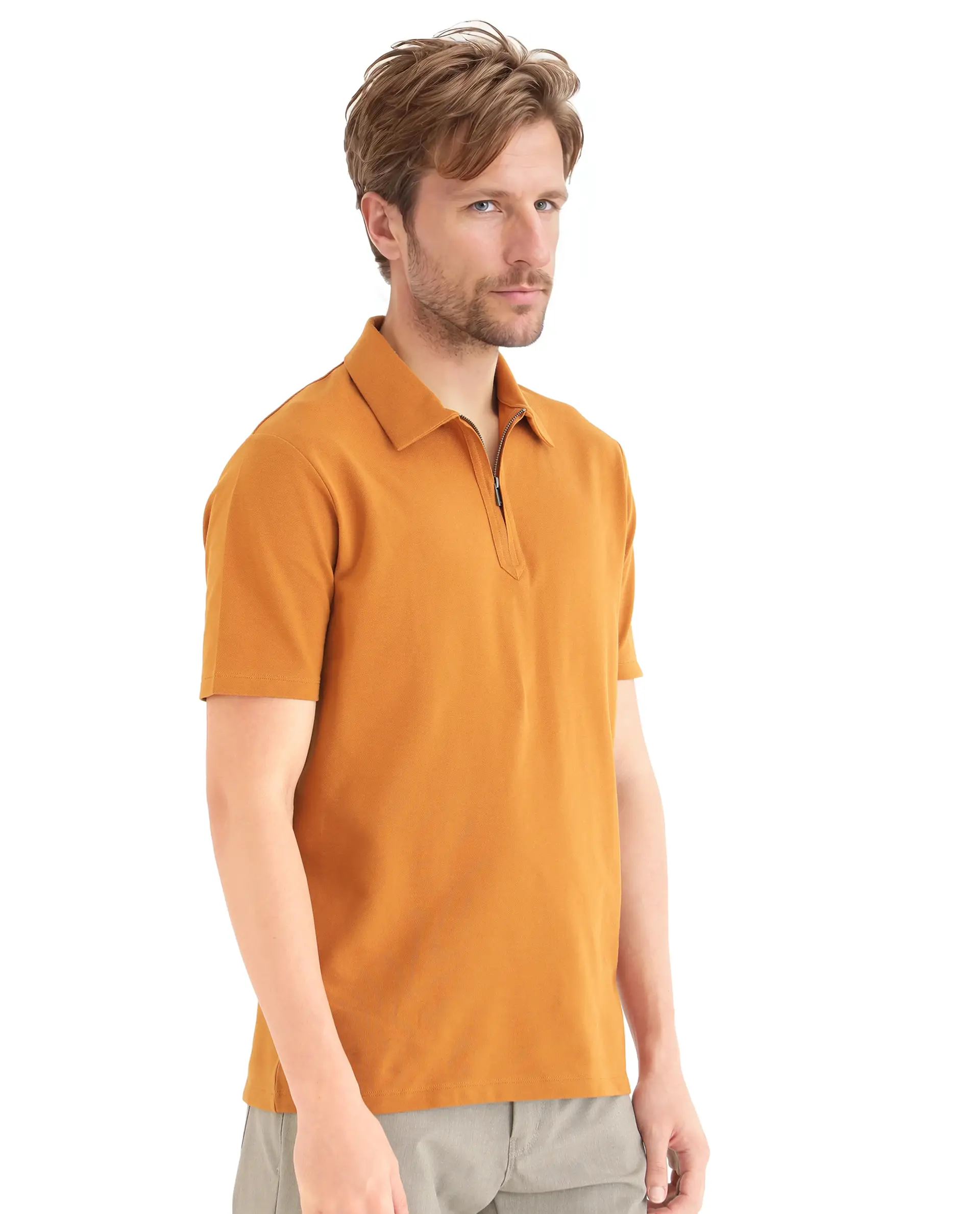 Rare Rabbit Men's Ski Rust Cotton Plain Regular Fit Half Sleeve Polo - Image 6