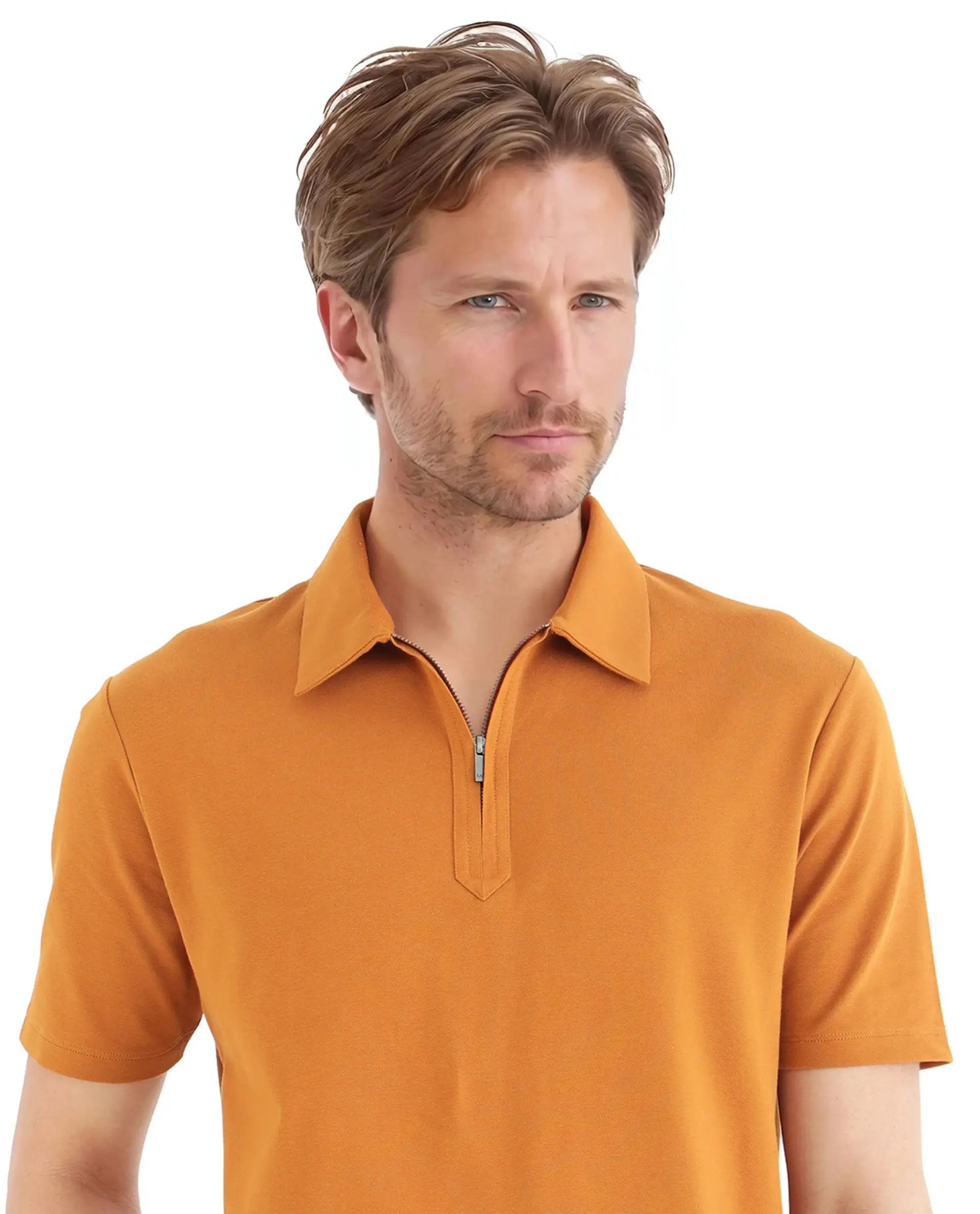 Rare Rabbit Men's Ski Rust Cotton Plain Regular Fit Half Sleeve Polo - Image 7