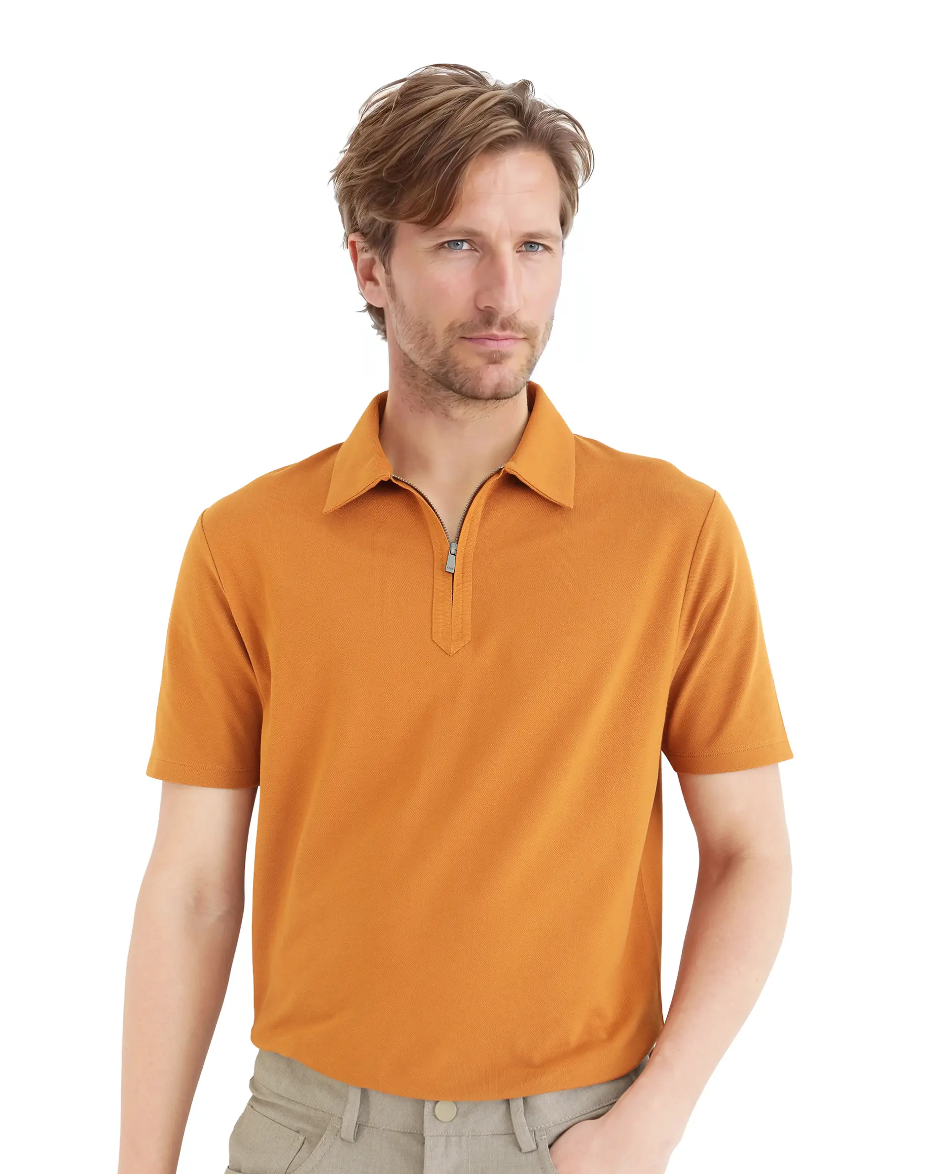 Rare Rabbit Men's Ski Rust Cotton Plain Regular Fit Half Sleeve Polo - Image 8