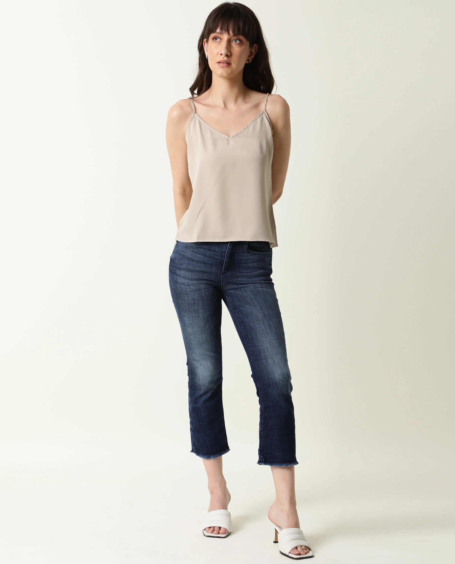 Rareism Women's Slipo Grey Polyester V-Neck Plain Shoulder Strap Regular Fit Inner Wear - Image 2