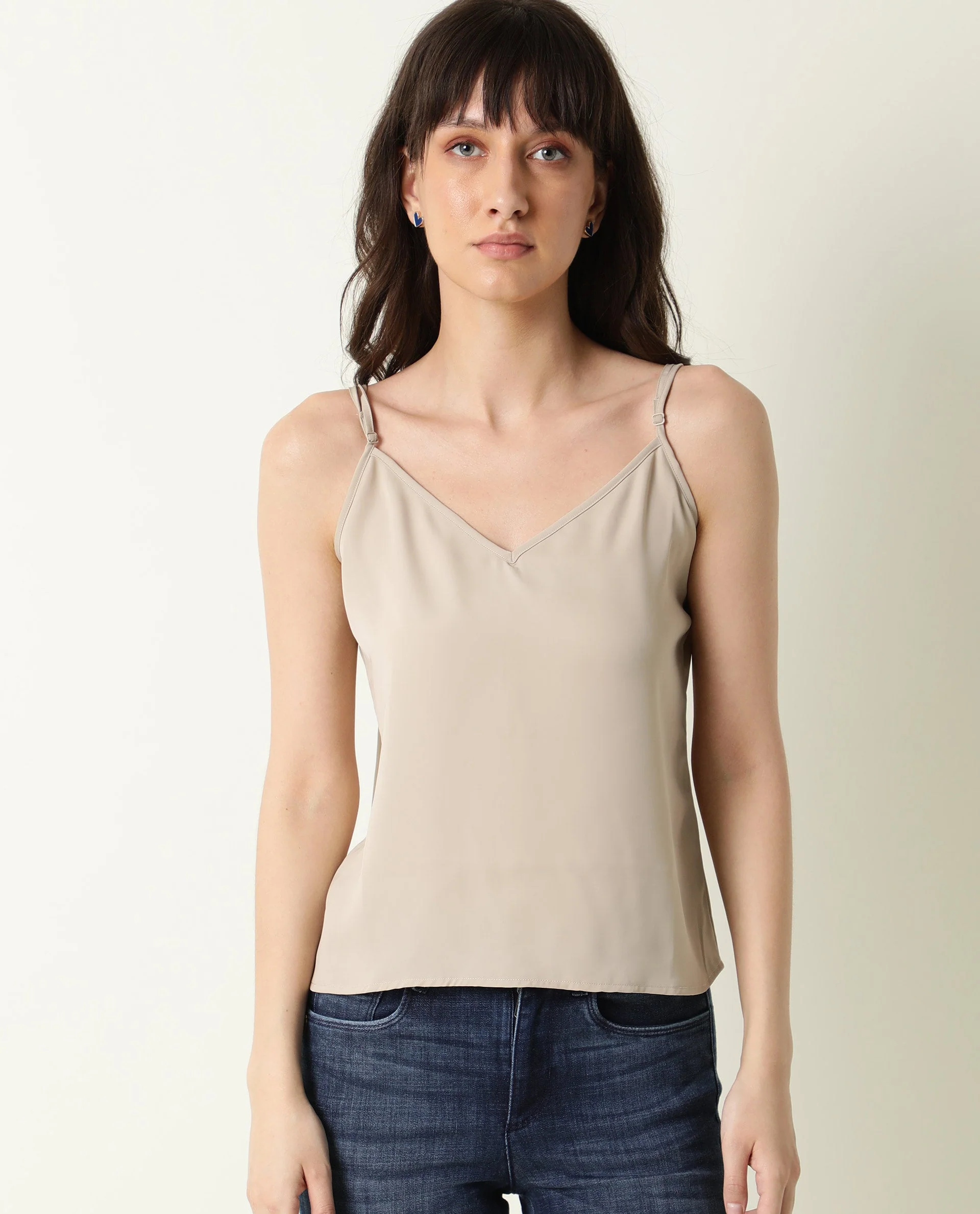 Rareism Women's Slipo Grey Polyester V-Neck Plain Shoulder Strap Regular Fit Inner Wear - Image 3