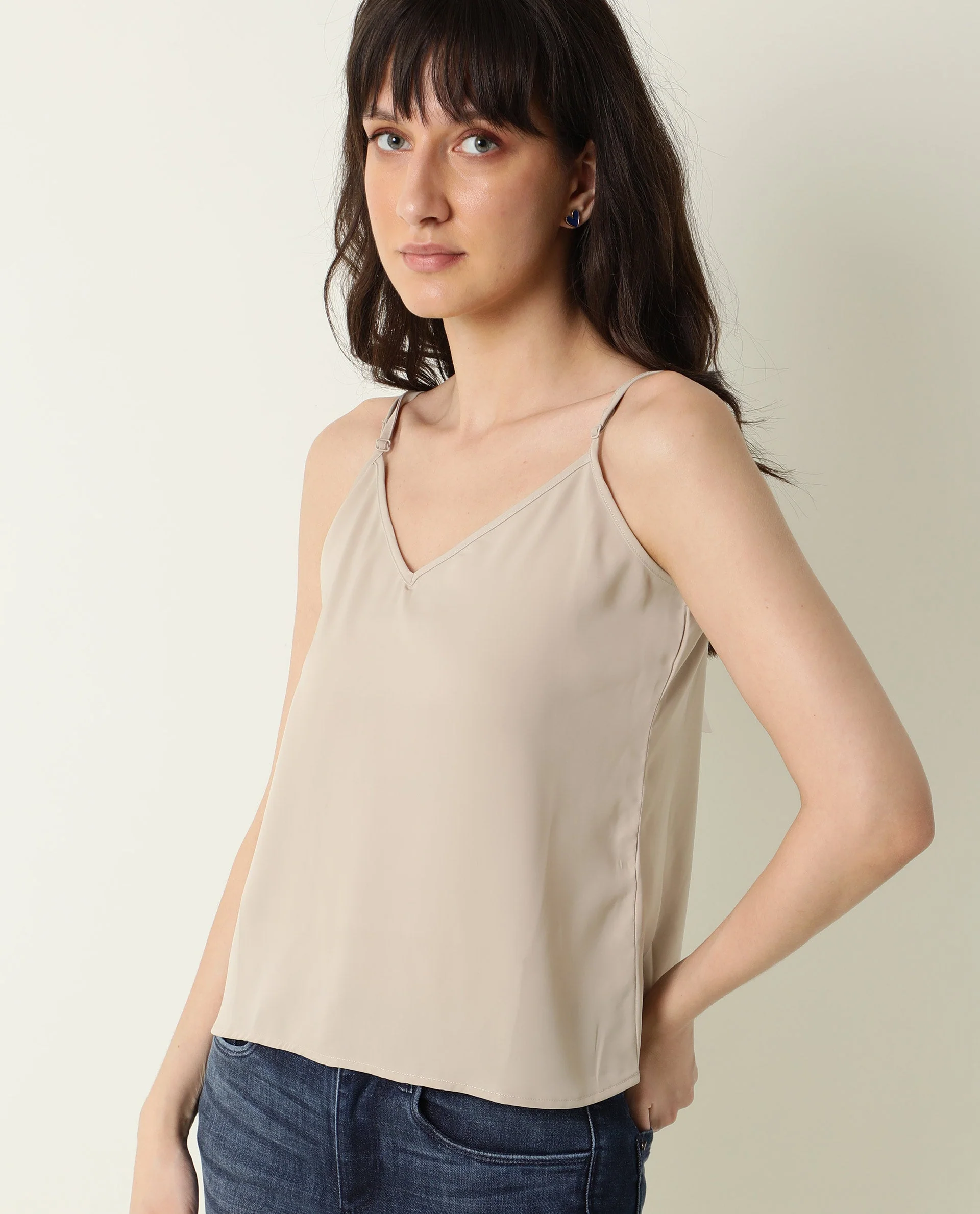 Rareism Women's Slipo Grey Polyester V-Neck Plain Shoulder Strap Regular Fit Inner Wear - Image 4