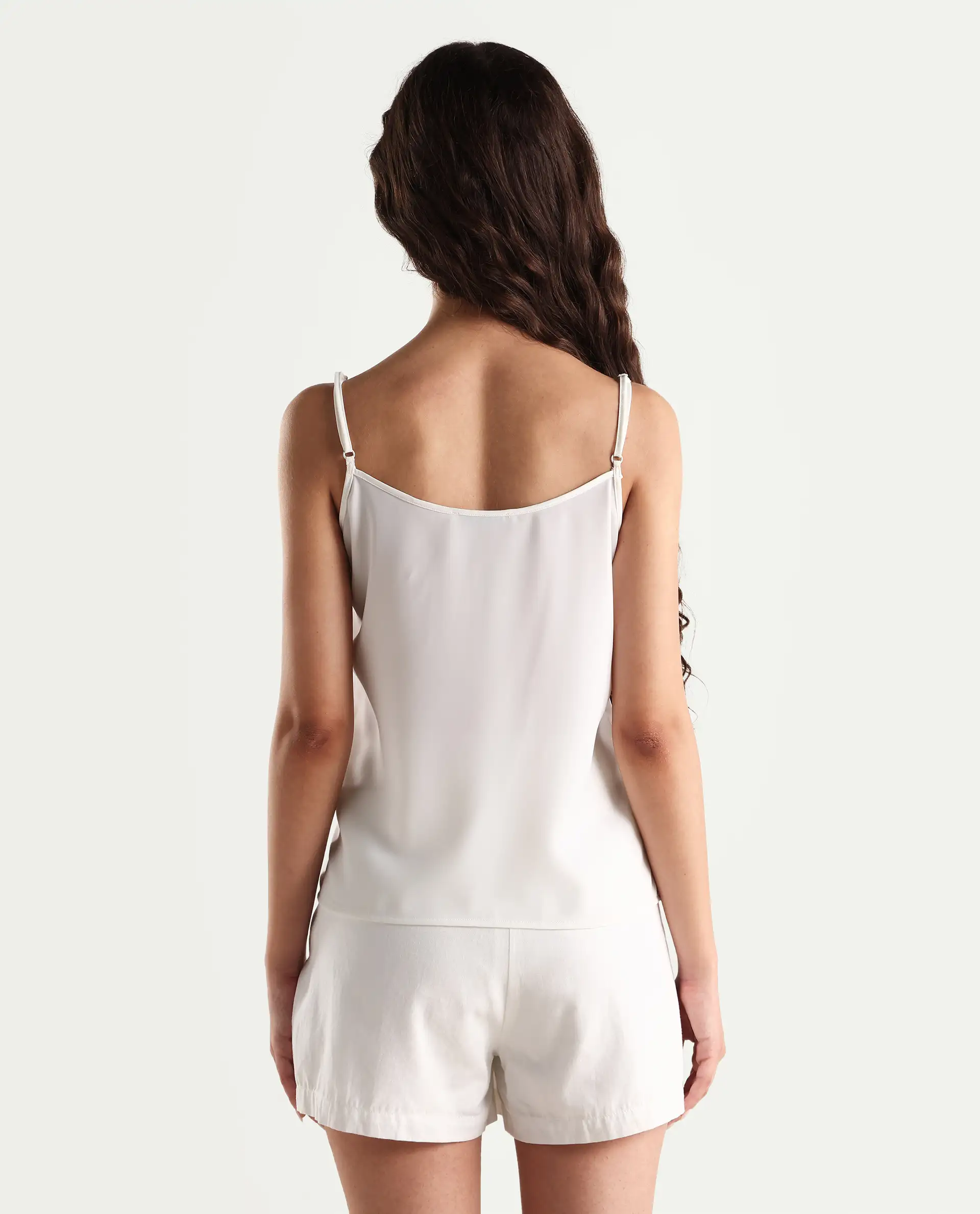 Rareism Women's Slipo Offwhite Polyester V-Neck Plain Shoulder Strap Knee Length Regular Fit Inner Wear - Image 8