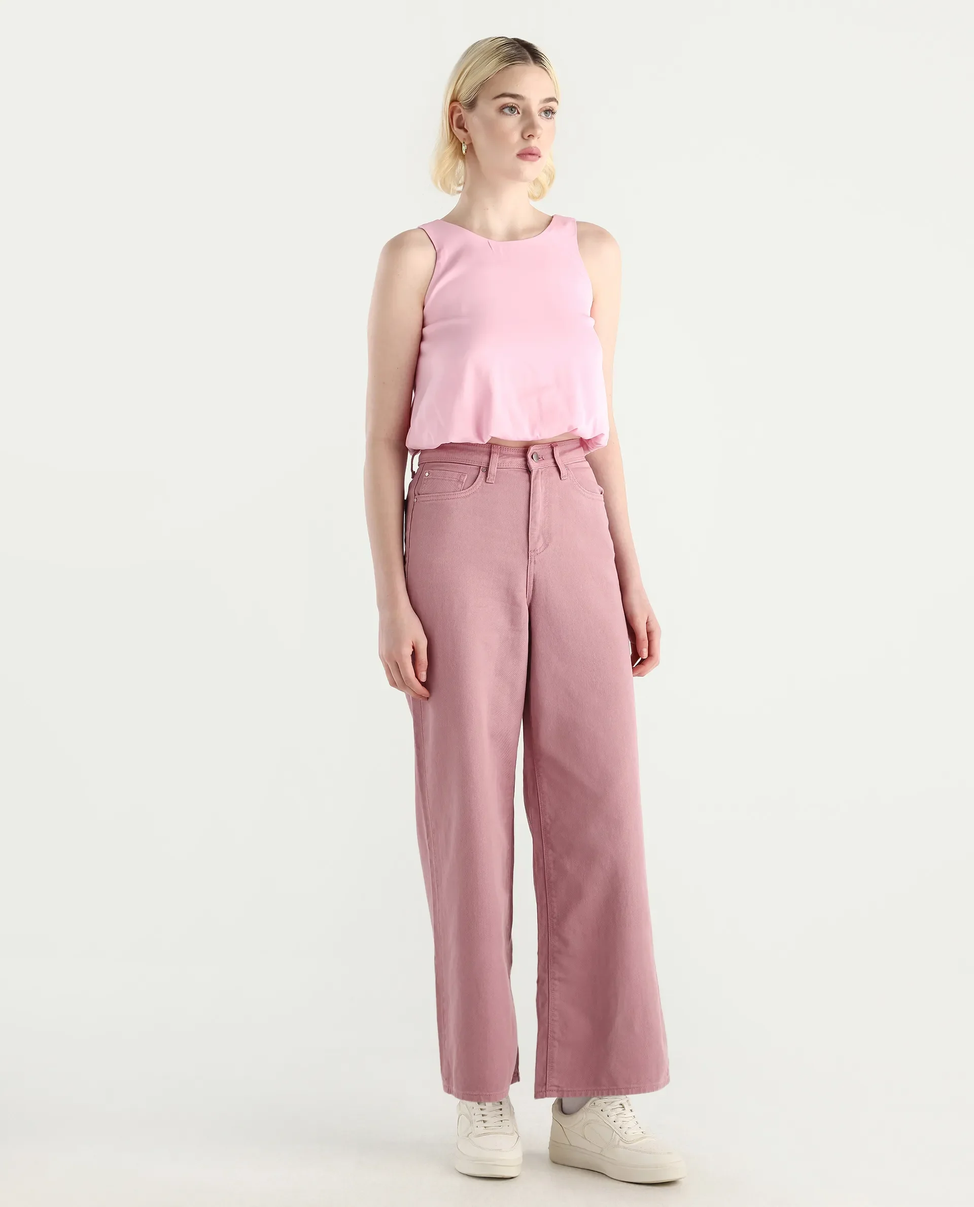 Rareism Women's Somnim Dusky Pink Cotton Blend Plain Ankle Length Wide Trouser - Image 3