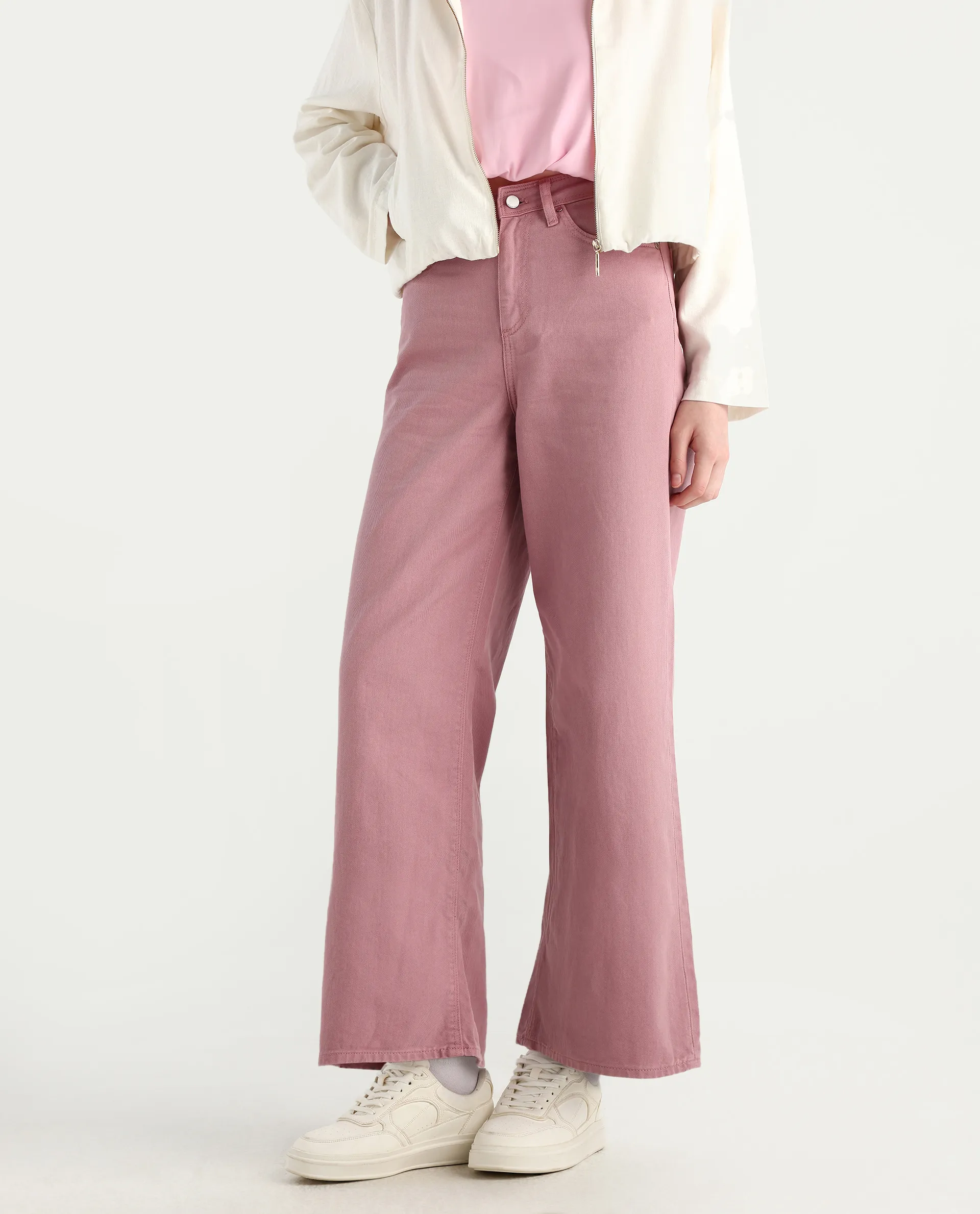 Rareism Women's Somnim Dusky Pink Cotton Blend Plain Ankle Length Wide Trouser - Image 4
