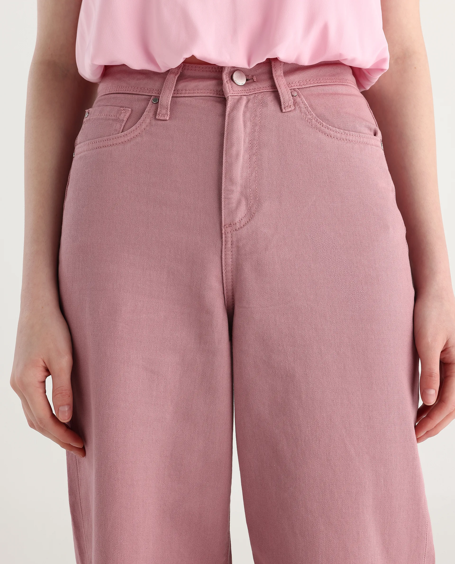 Rareism Women's Somnim Dusky Pink Cotton Blend Plain Ankle Length Wide Trouser - Image 5