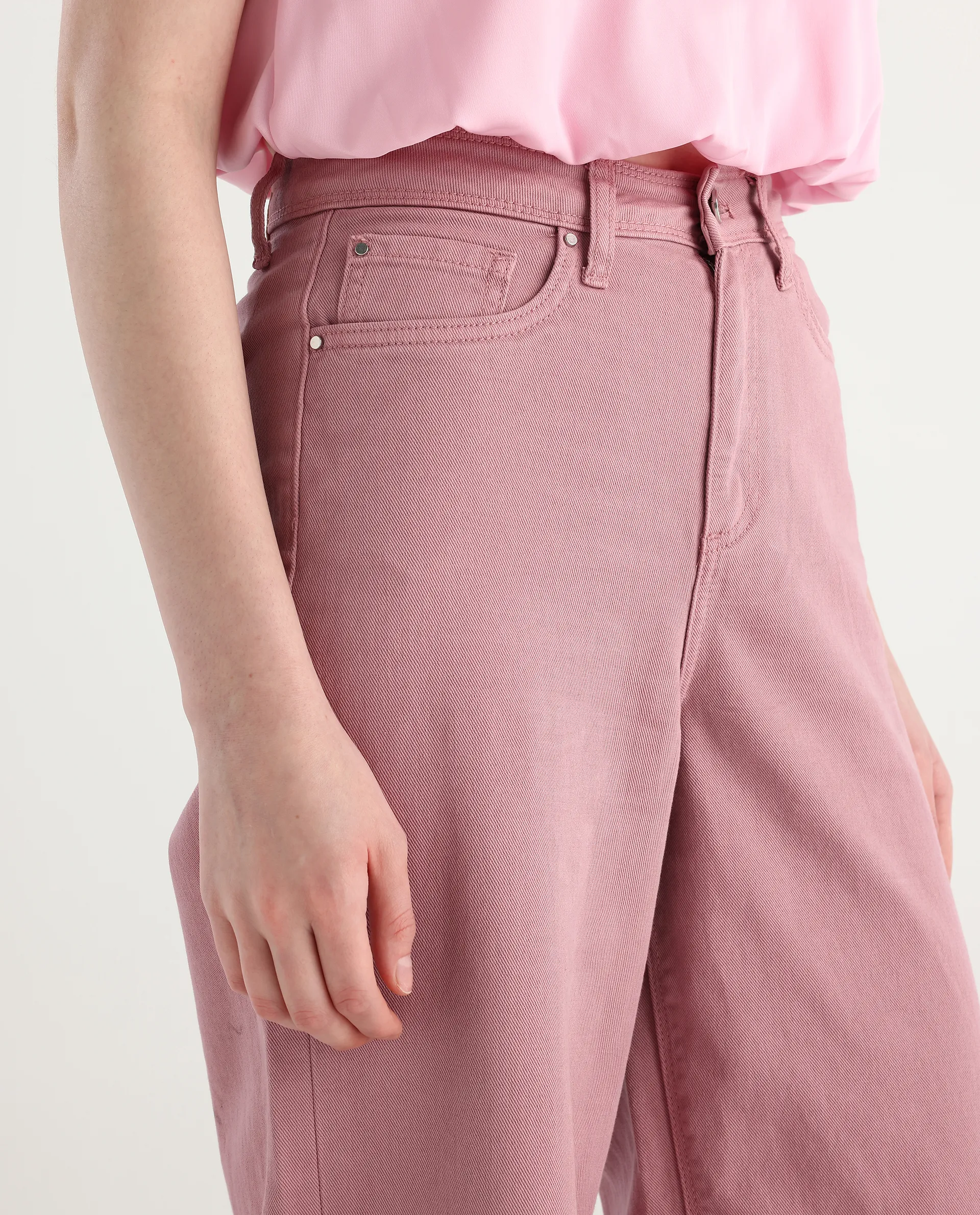Rareism Women's Somnim Dusky Pink Cotton Blend Plain Ankle Length Wide Trouser - Image 6
