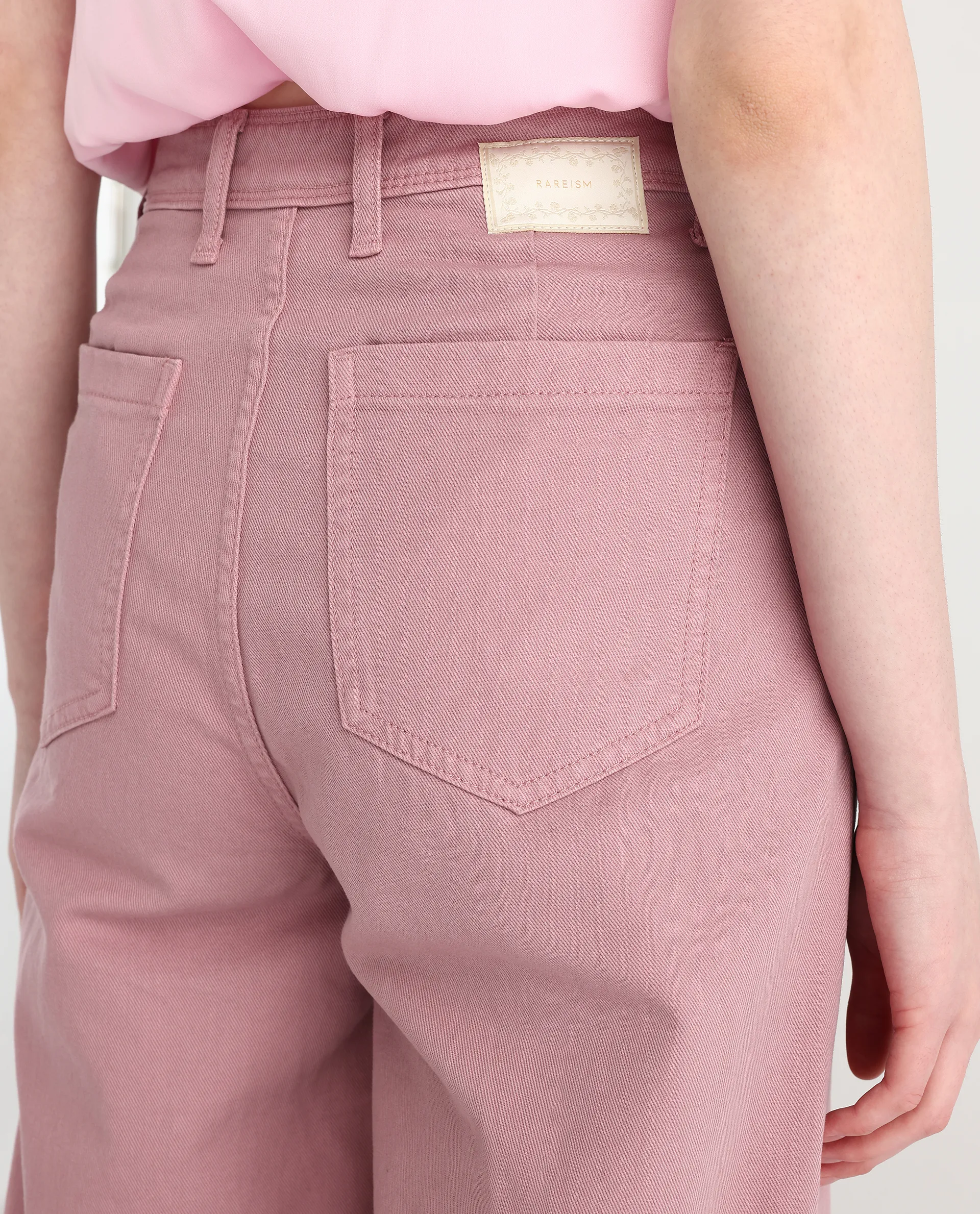 Rareism Women's Somnim Dusky Pink Cotton Blend Plain Ankle Length Wide Trouser - Image 7