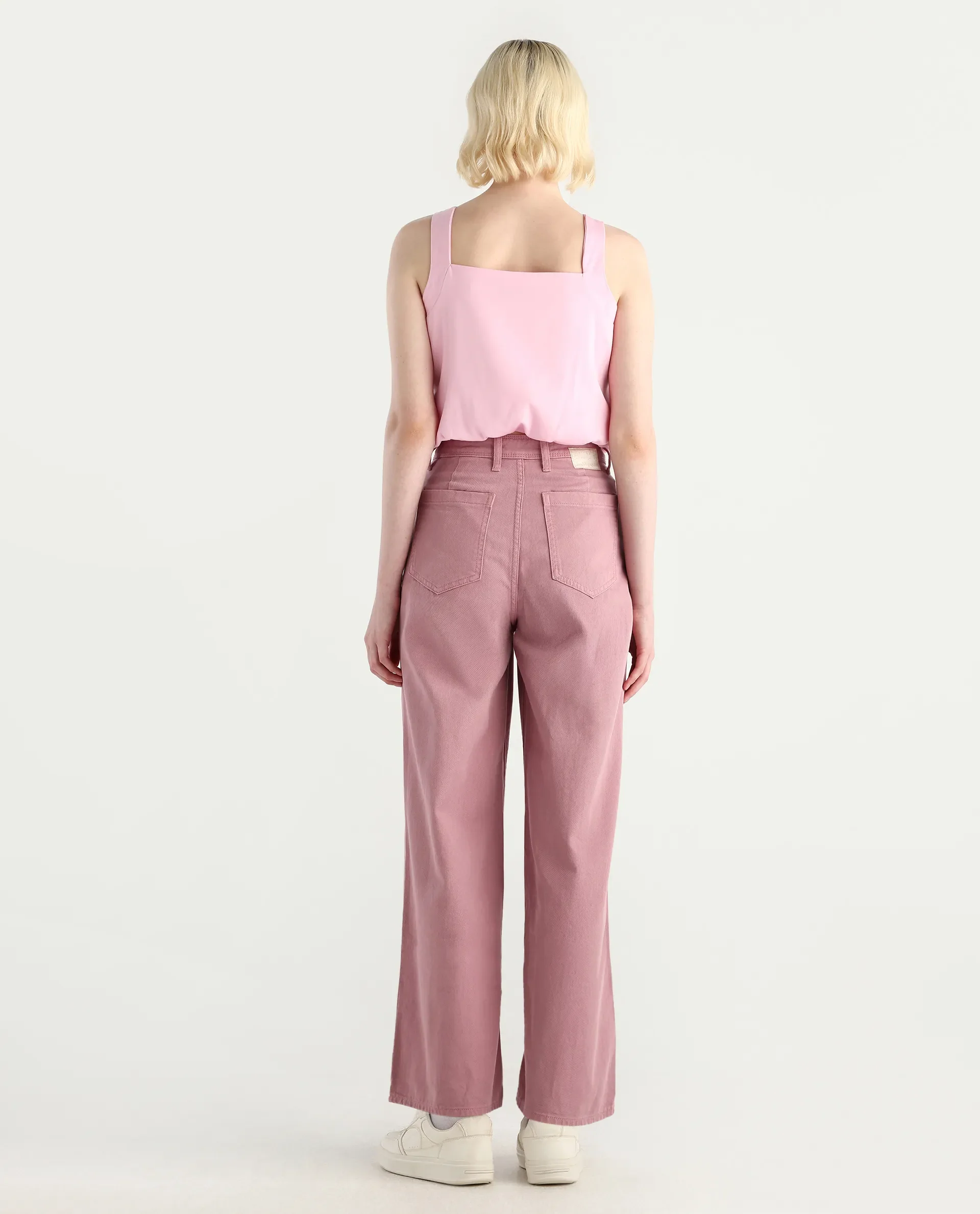 Rareism Women's Somnim Dusky Pink Cotton Blend Plain Ankle Length Wide Trouser - Image 9