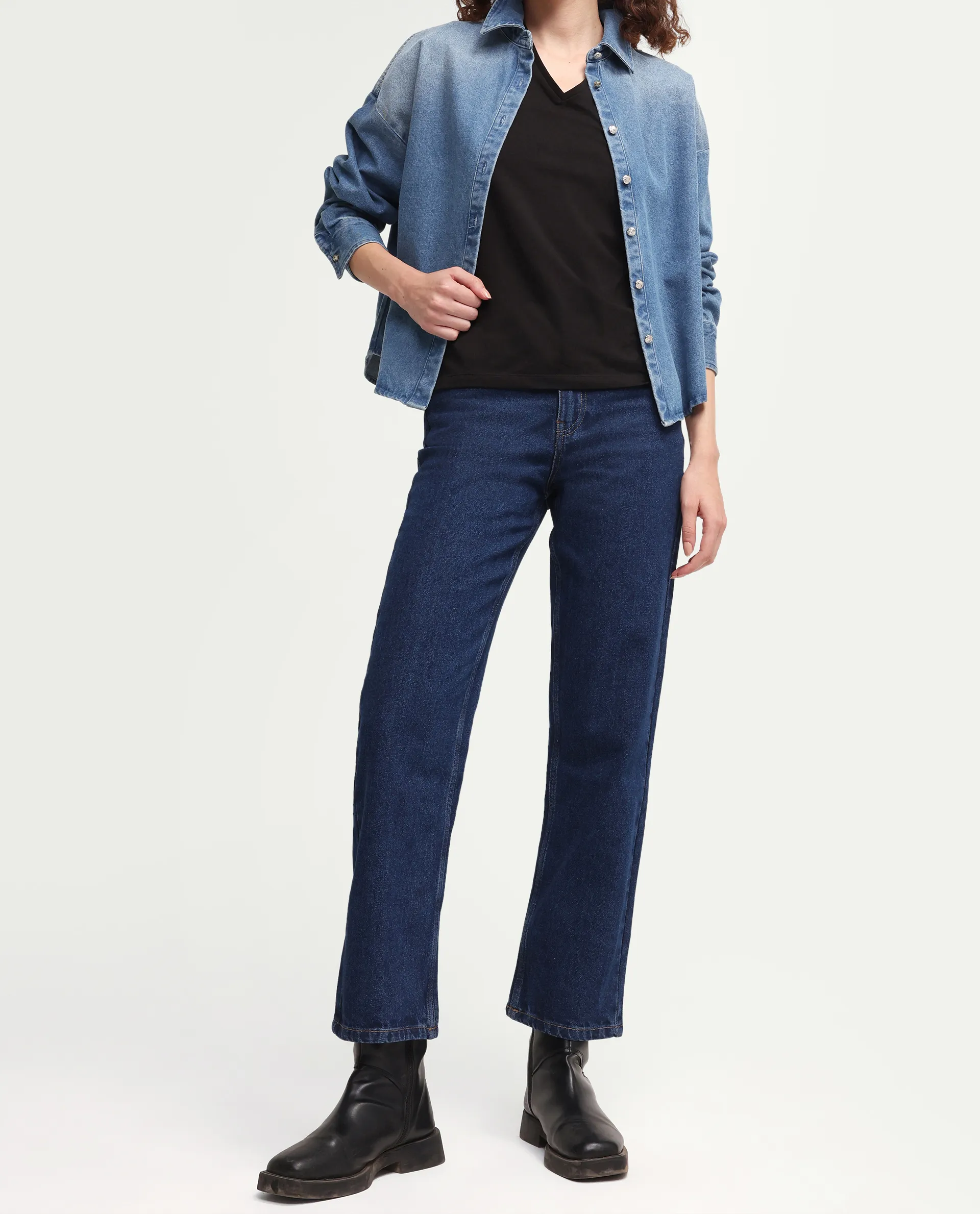 Rareism Women's Stella Dark Blue Cotton Straight Fit Plain Jeans - Image 2
