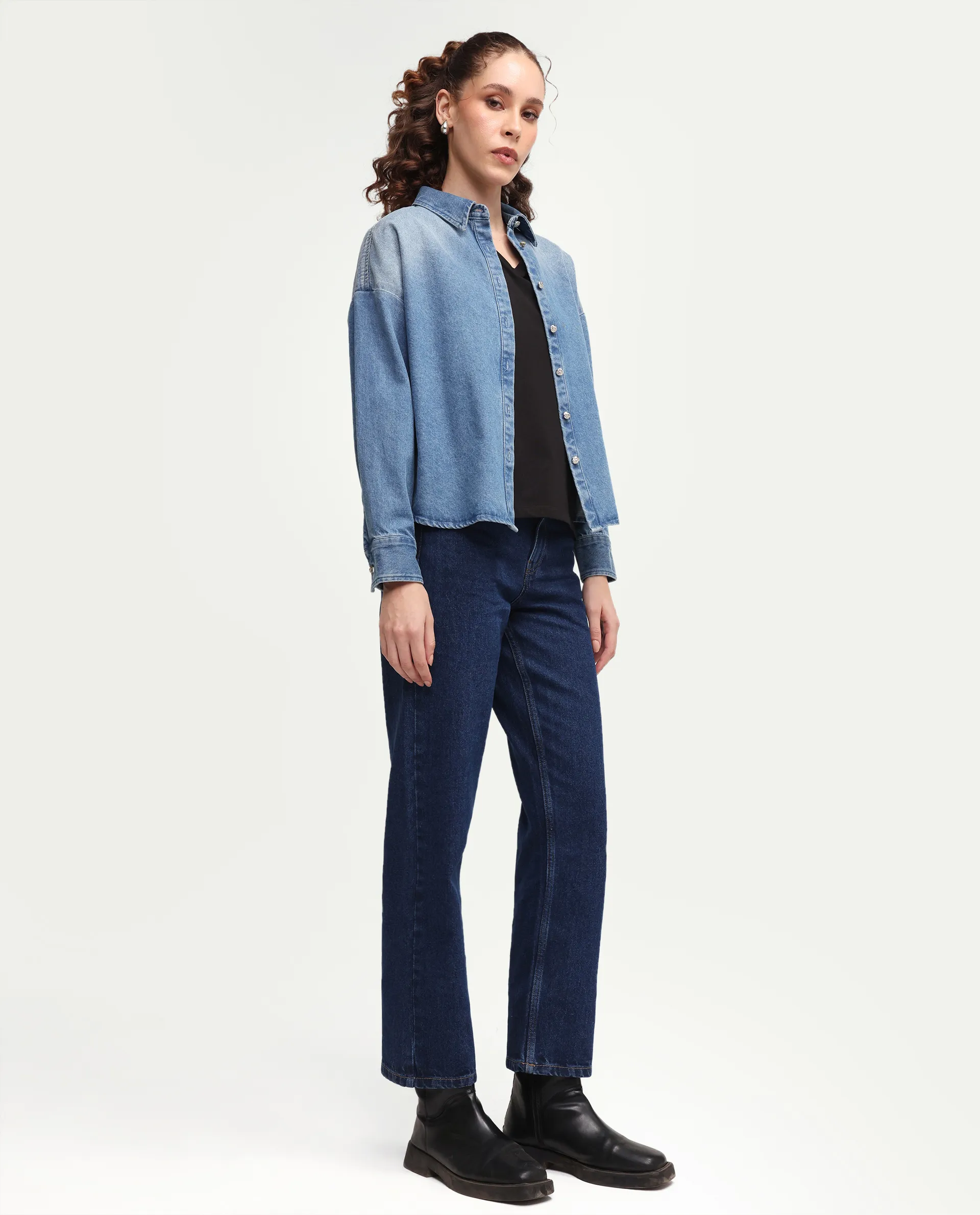 Rareism Women's Stella Dark Blue Cotton Straight Fit Plain Jeans - Image 5