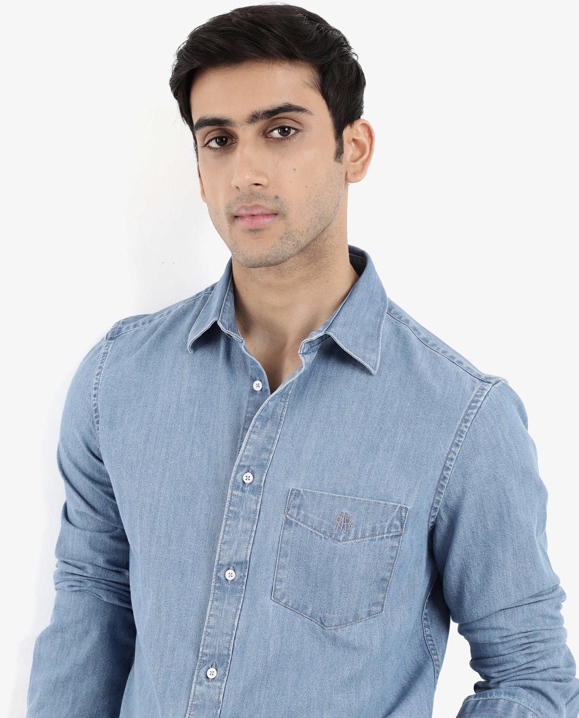 Rare Rabbit Men's Storm Light Blue Cotton Plain Regular Fit Full Sleeve Collared Shirt - Image 2