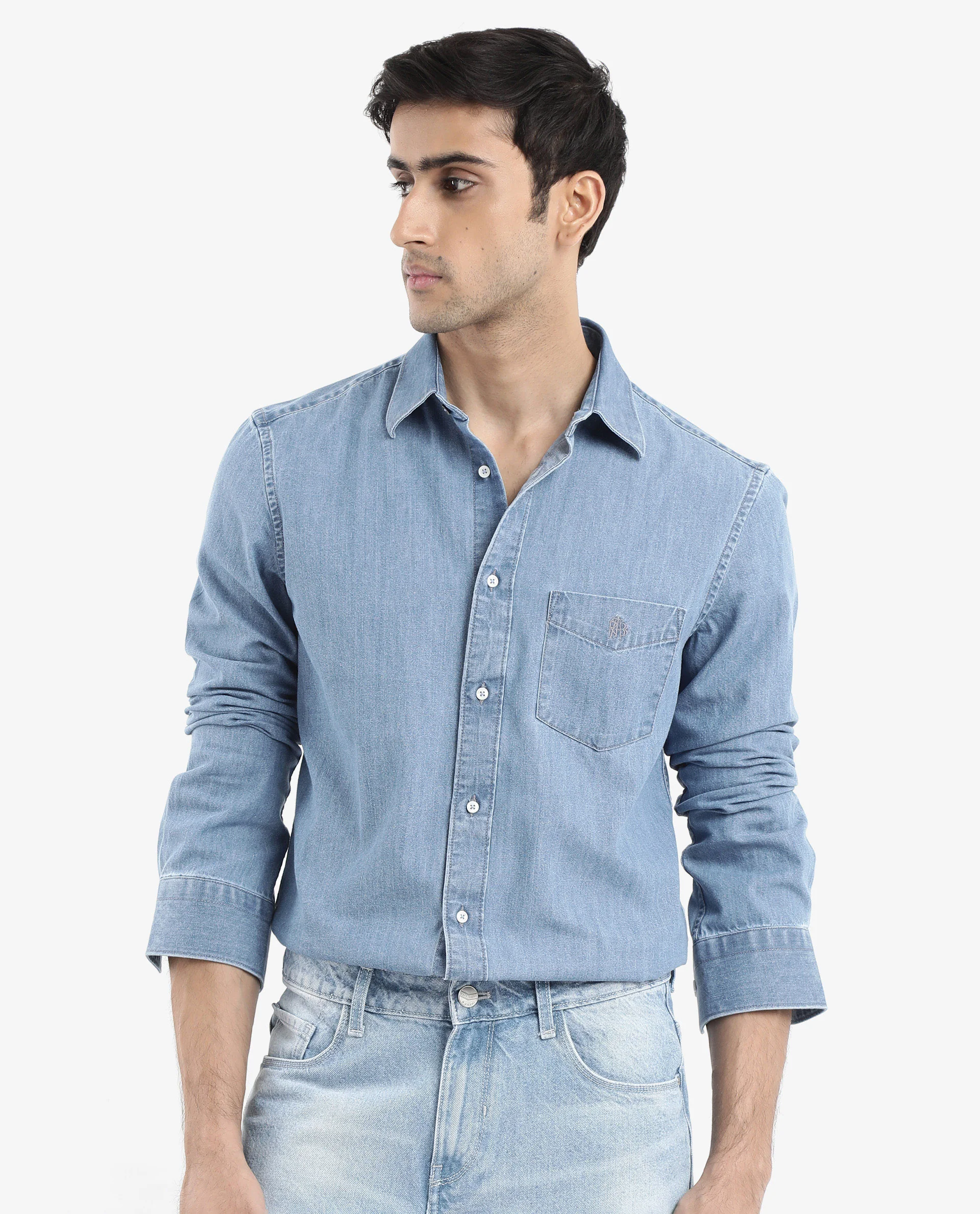 Rare Rabbit Men's Storm Light Blue Cotton Plain Regular Fit Full Sleeve Collared Shirt - Image 5