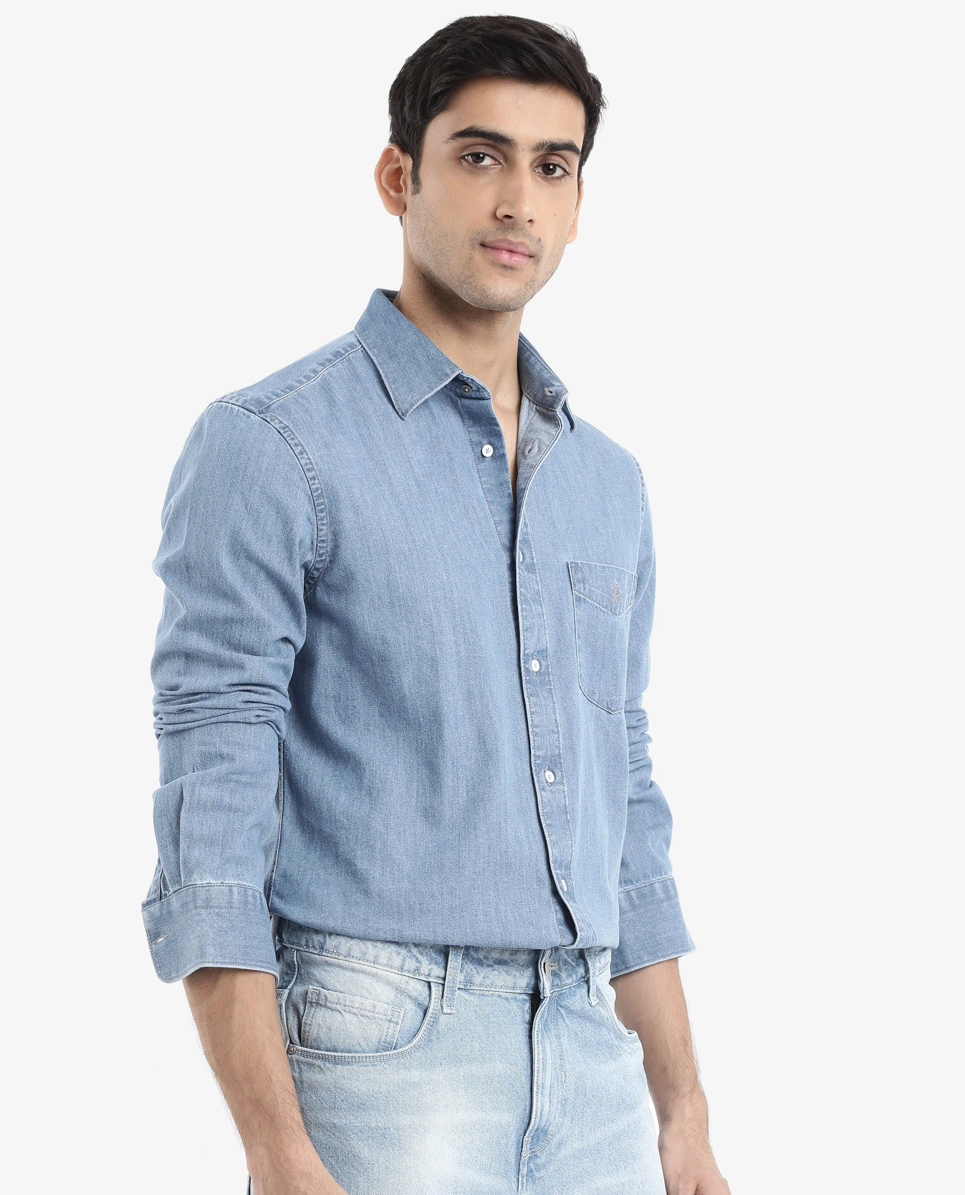 Rare Rabbit Men's Storm Light Blue Cotton Plain Regular Fit Full Sleeve Collared Shirt - Image 6