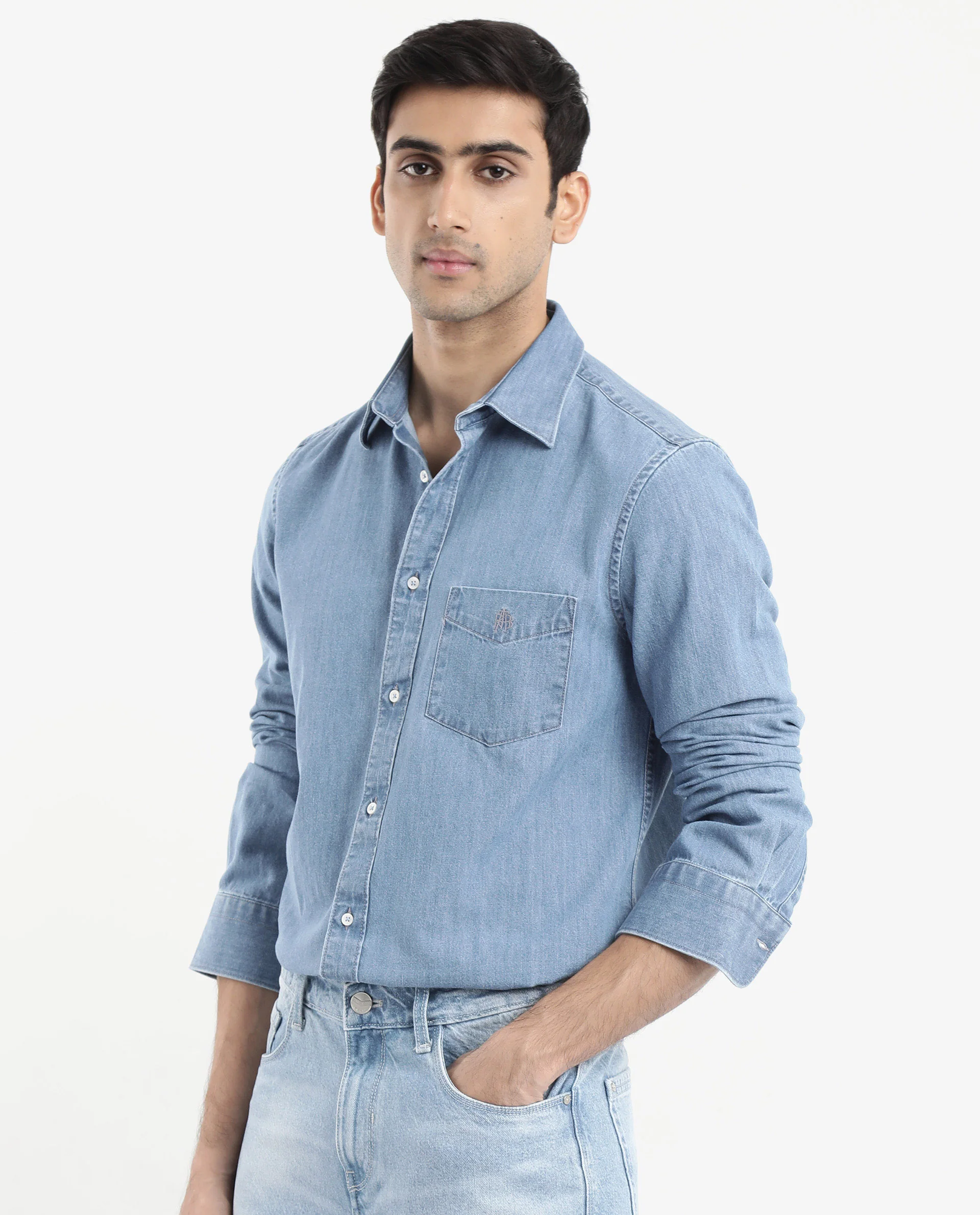 Rare Rabbit Men's Storm Light Blue Cotton Plain Regular Fit Full Sleeve Collared Shirt - Image 9