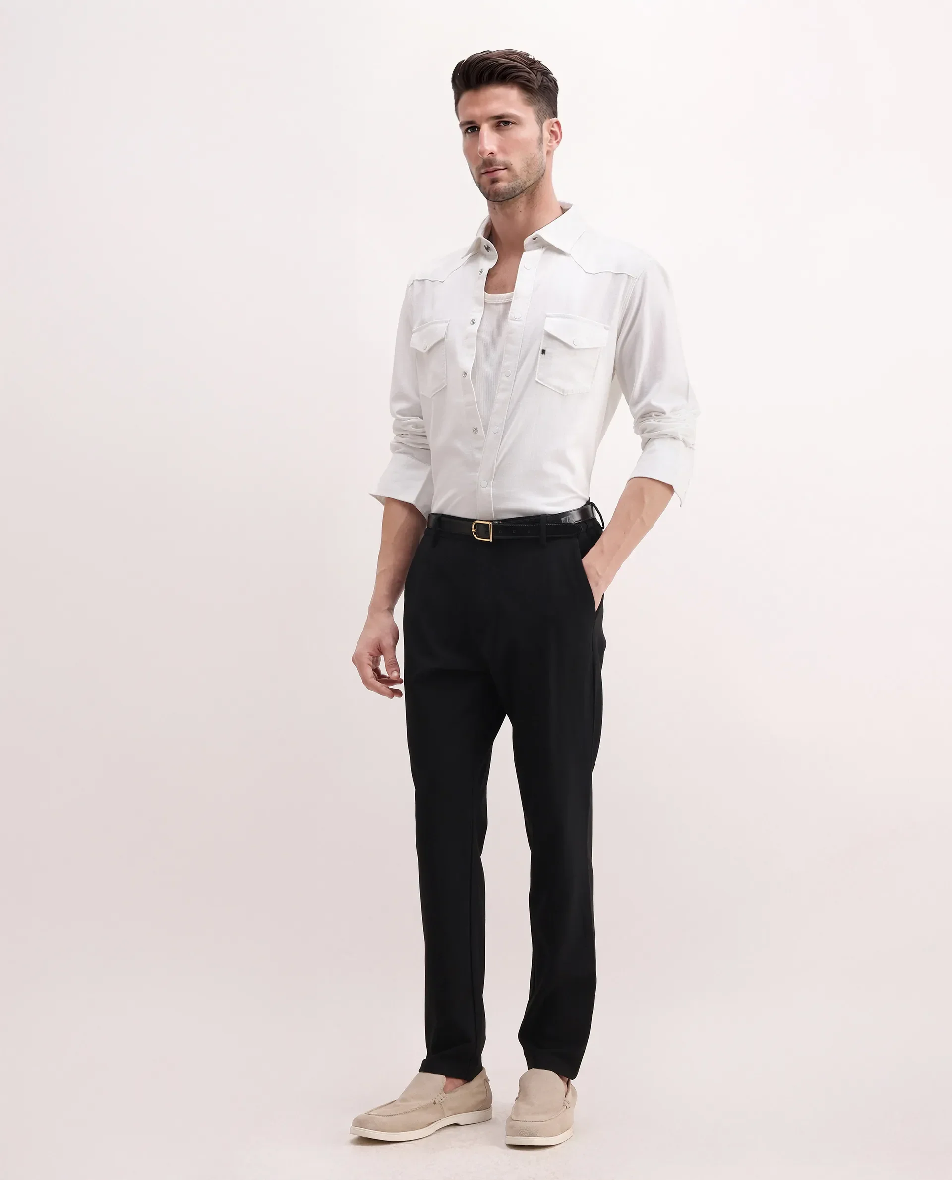 Rare Rabbit Men's Taison-25 White Cotton Plain Regular Fit Full Sleeve Collared Shirt - Image 2
