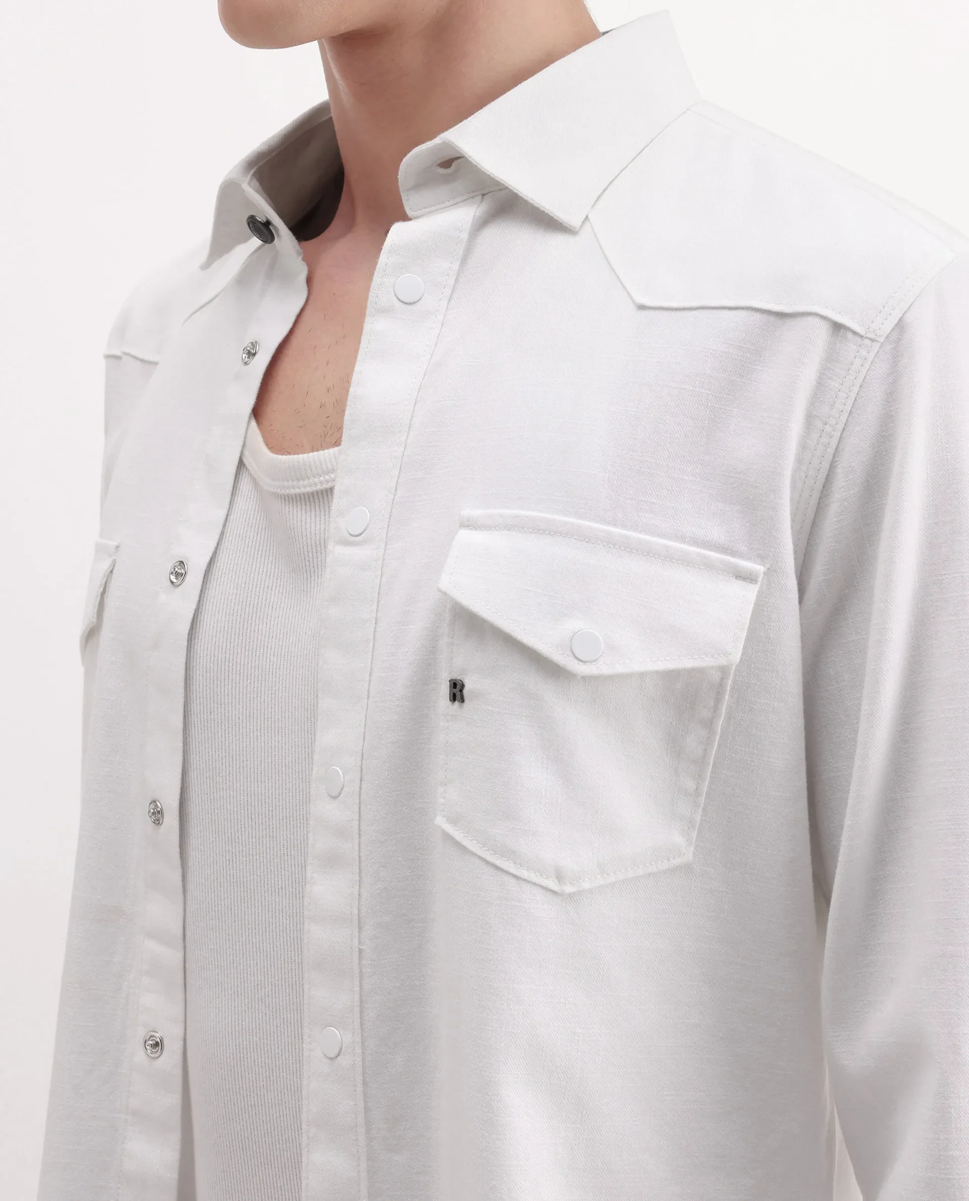 Rare Rabbit Men's Taison-25 White Cotton Plain Regular Fit Full Sleeve Collared Shirt - Image 3