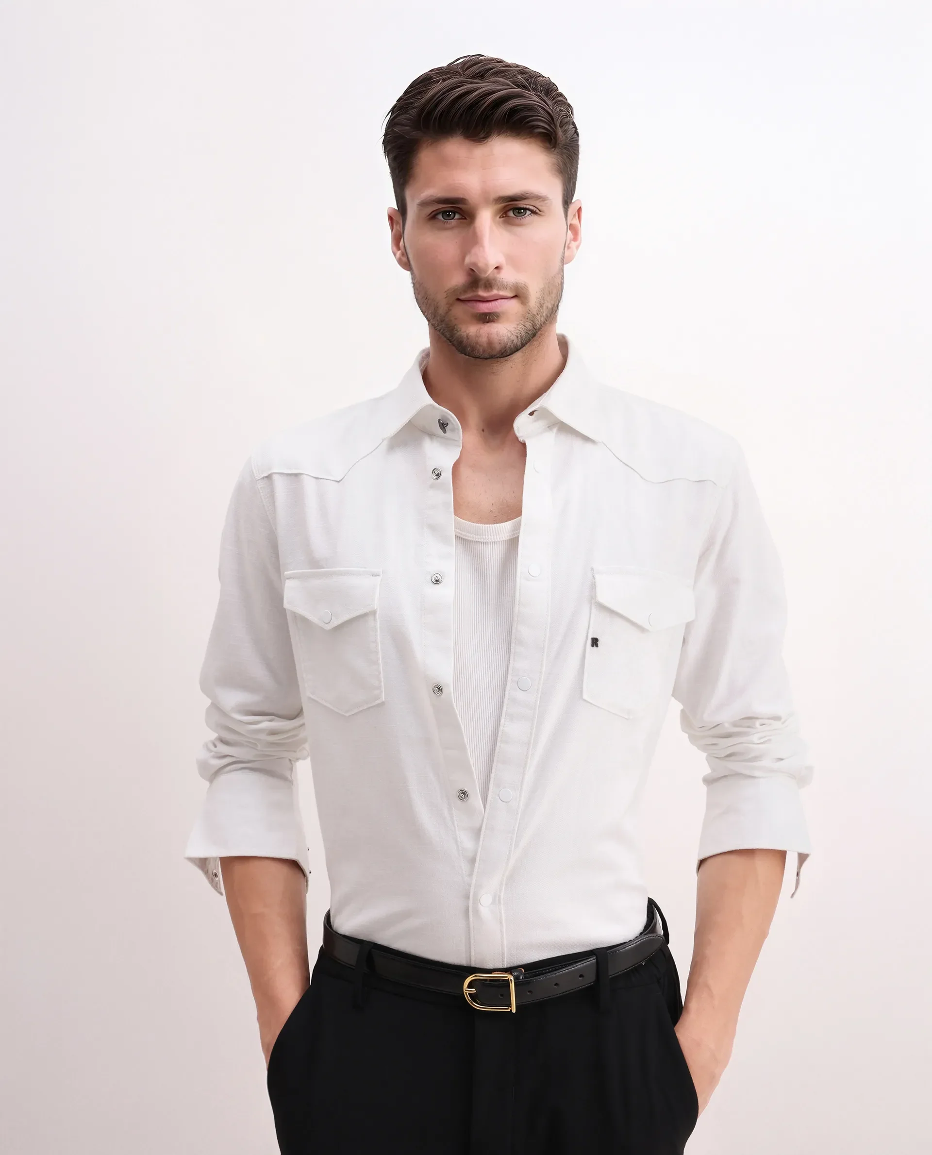 Rare Rabbit Men's Taison-25 White Cotton Plain Regular Fit Full Sleeve Collared Shirt - Image 4
