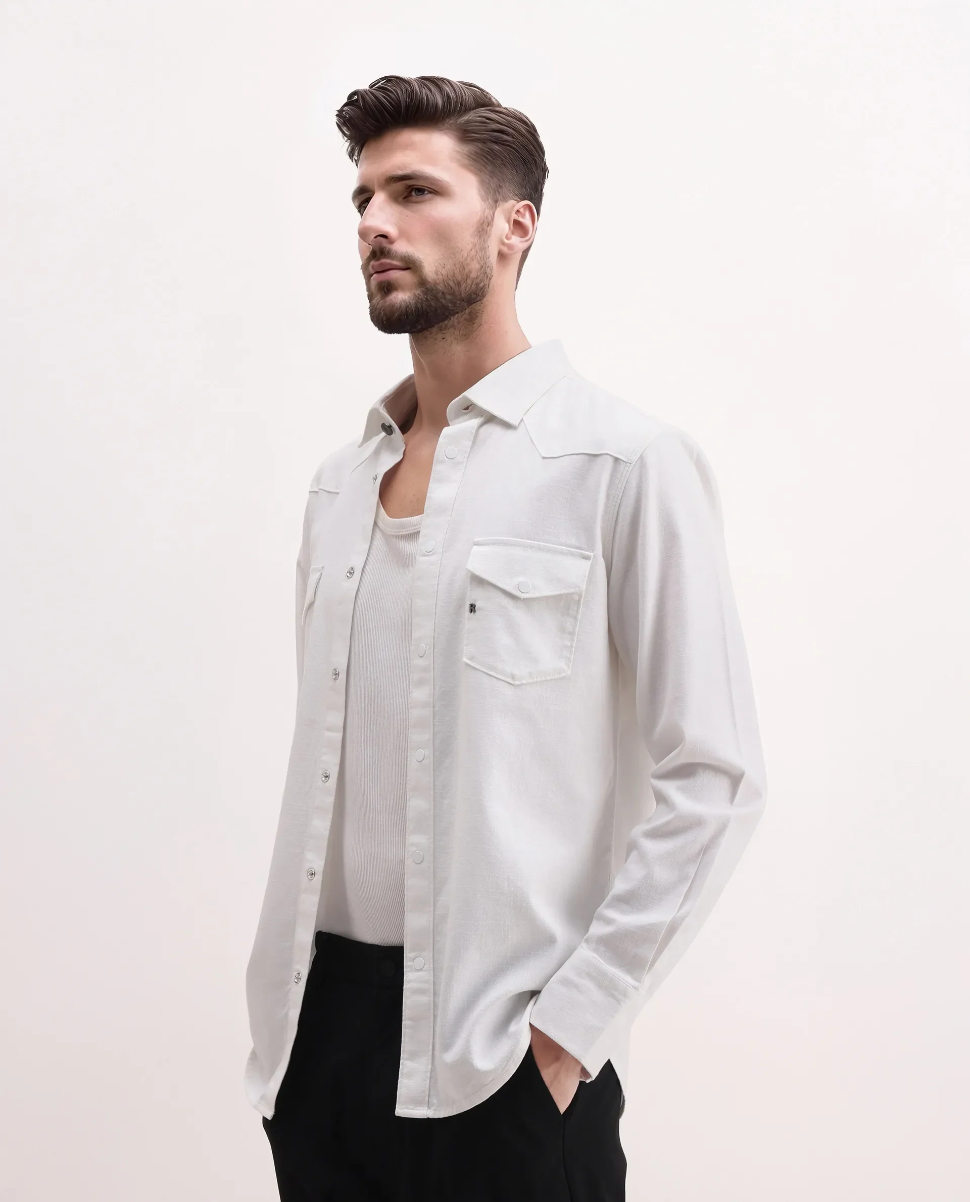 Rare Rabbit Men's Taison-25 White Cotton Plain Regular Fit Full Sleeve Collared Shirt - Image 6