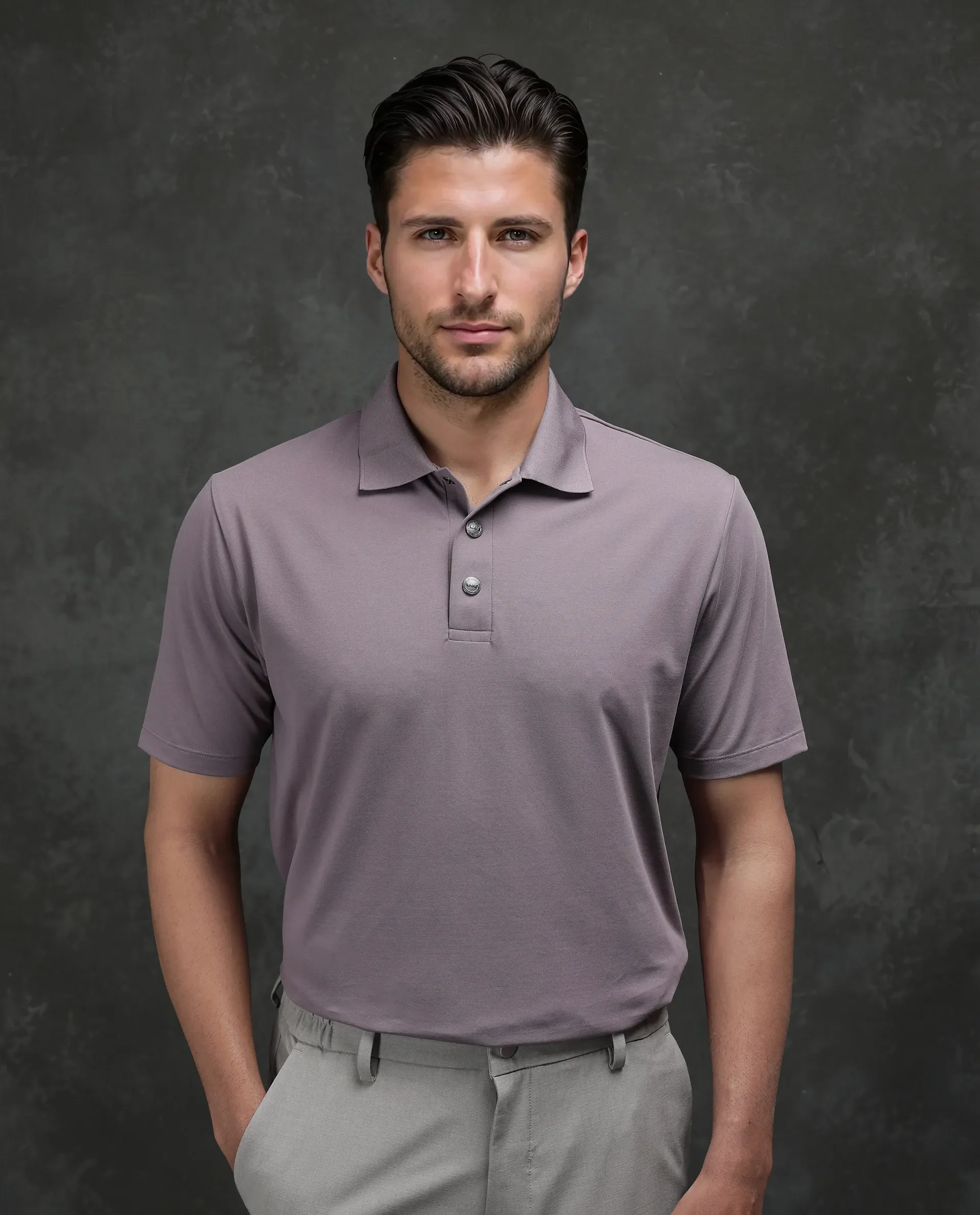 Rare Rabbit Men's Tang-25 Dusky Pink Cotton Plain Regular Fit Half Sleeve Polo