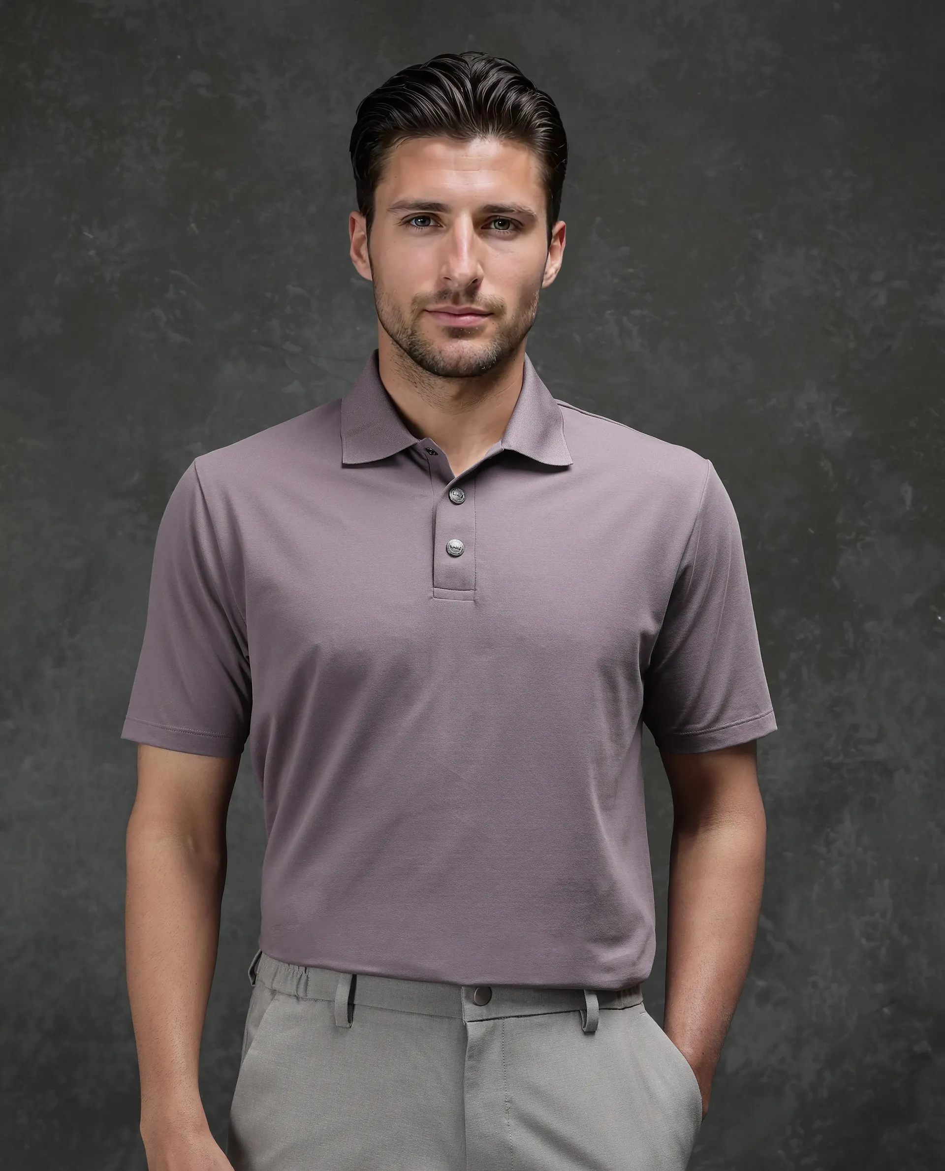 Rare Rabbit Men's Tang-25 Dusky Pink Cotton Plain Regular Fit Half Sleeve Polo - Image 2