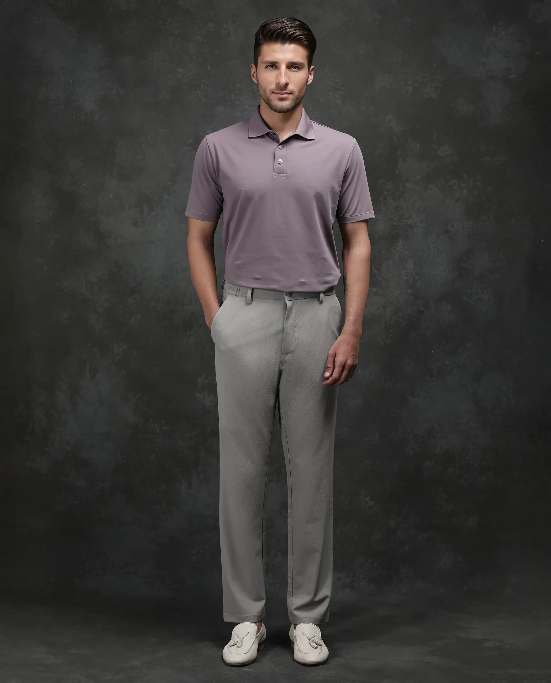 Rare Rabbit Men's Tang-25 Dusky Pink Cotton Plain Regular Fit Half Sleeve Polo - Image 3