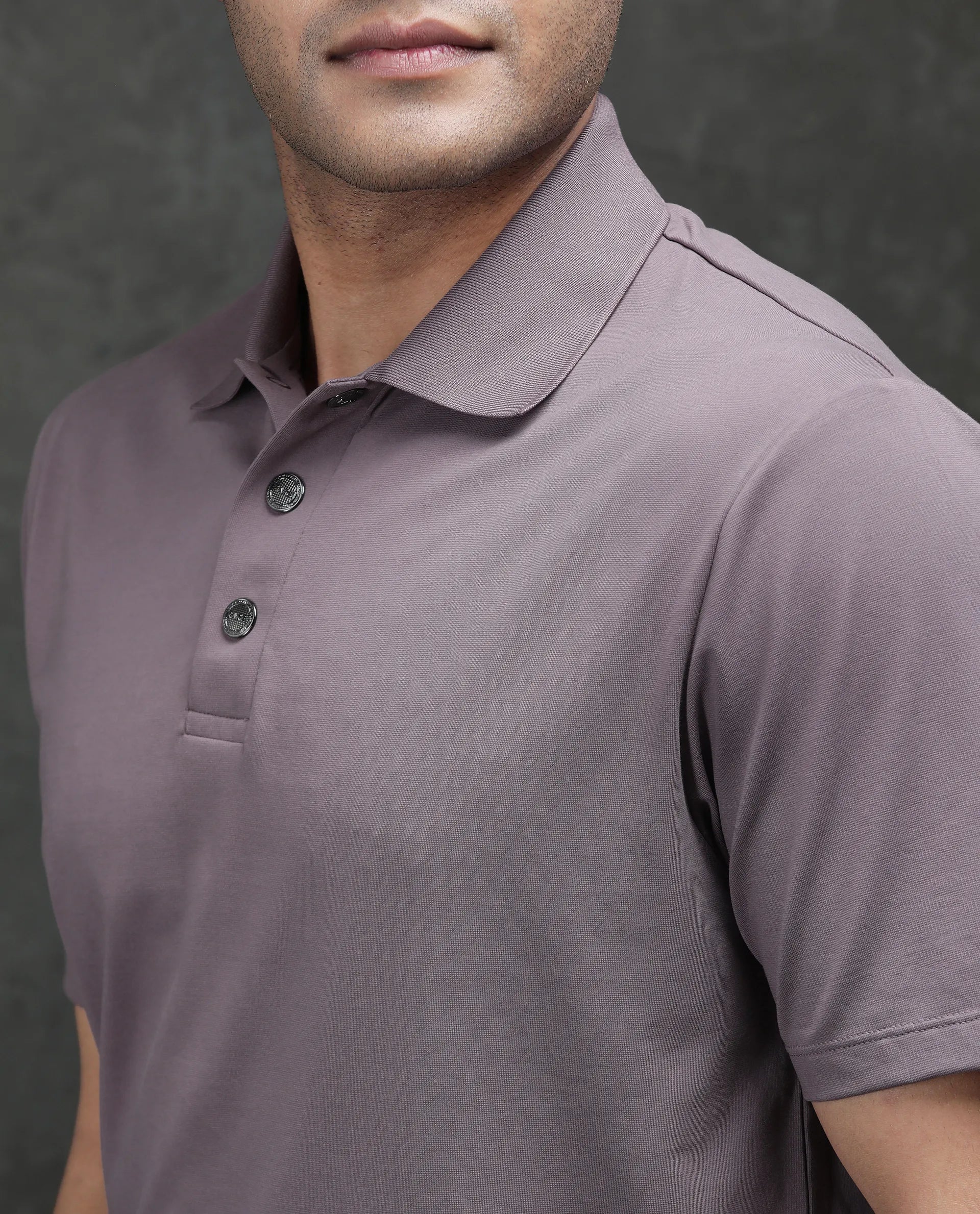 Rare Rabbit Men's Tang-25 Dusky Pink Cotton Plain Regular Fit Half Sleeve Polo - Image 4