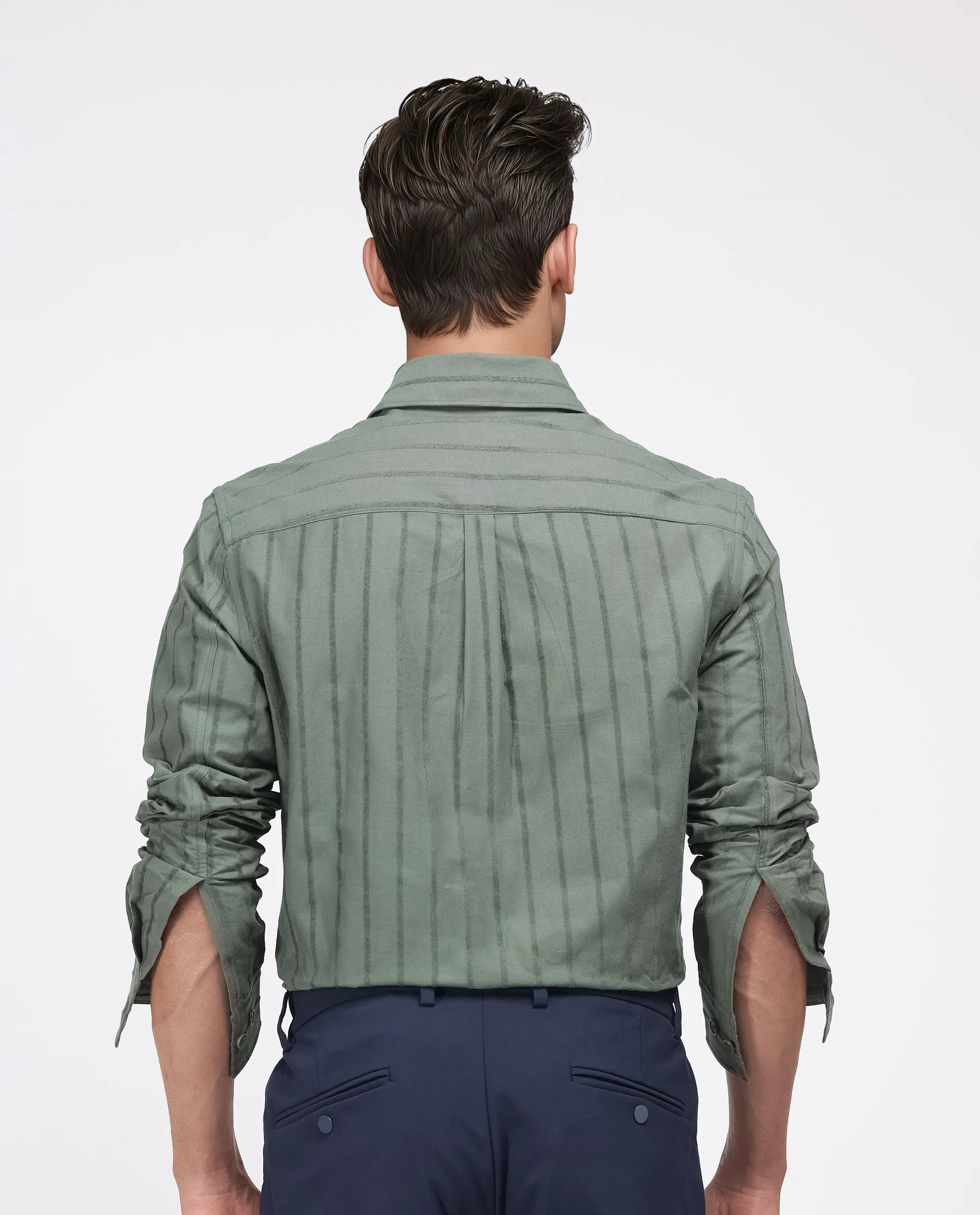 Rare Rabbit Men's Tener Dark Green Cotton Striped Print Relaxed Fit Full Sleeve Collared Shirt - Image 4
