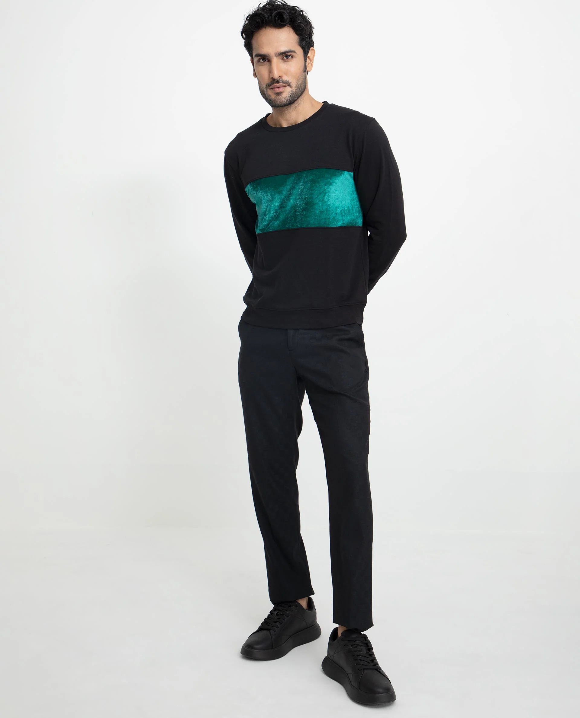 Rare Rabbit Men's Tide Black Velvet Ombre Regular Fit Full Sleeve Crew Neck Sweatshirt - Image 12