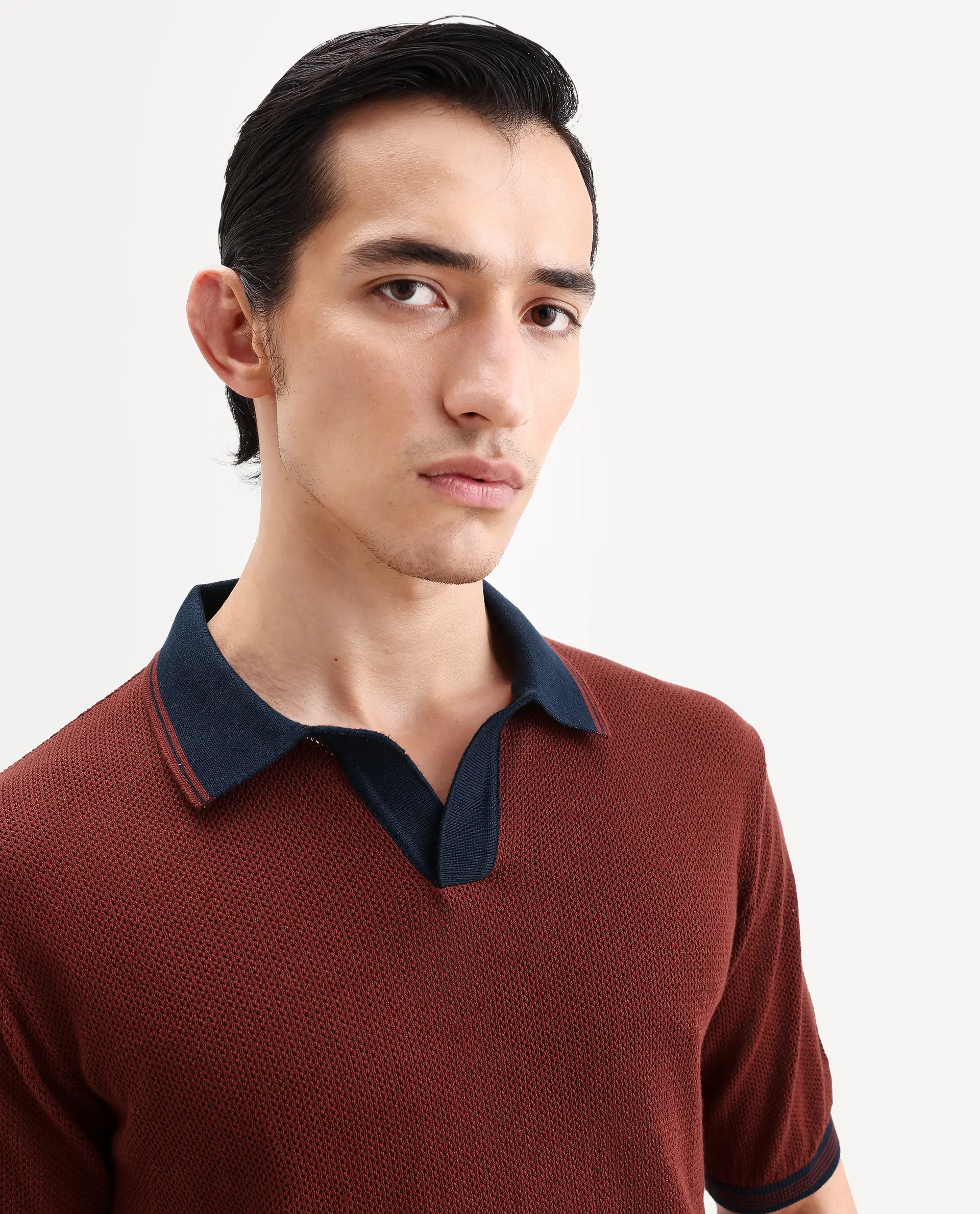Rare Rabbit Men's Tipo Pastel Rust Cotton Fabric Half Sleeve Regular Fit Textured Polo - Image 3