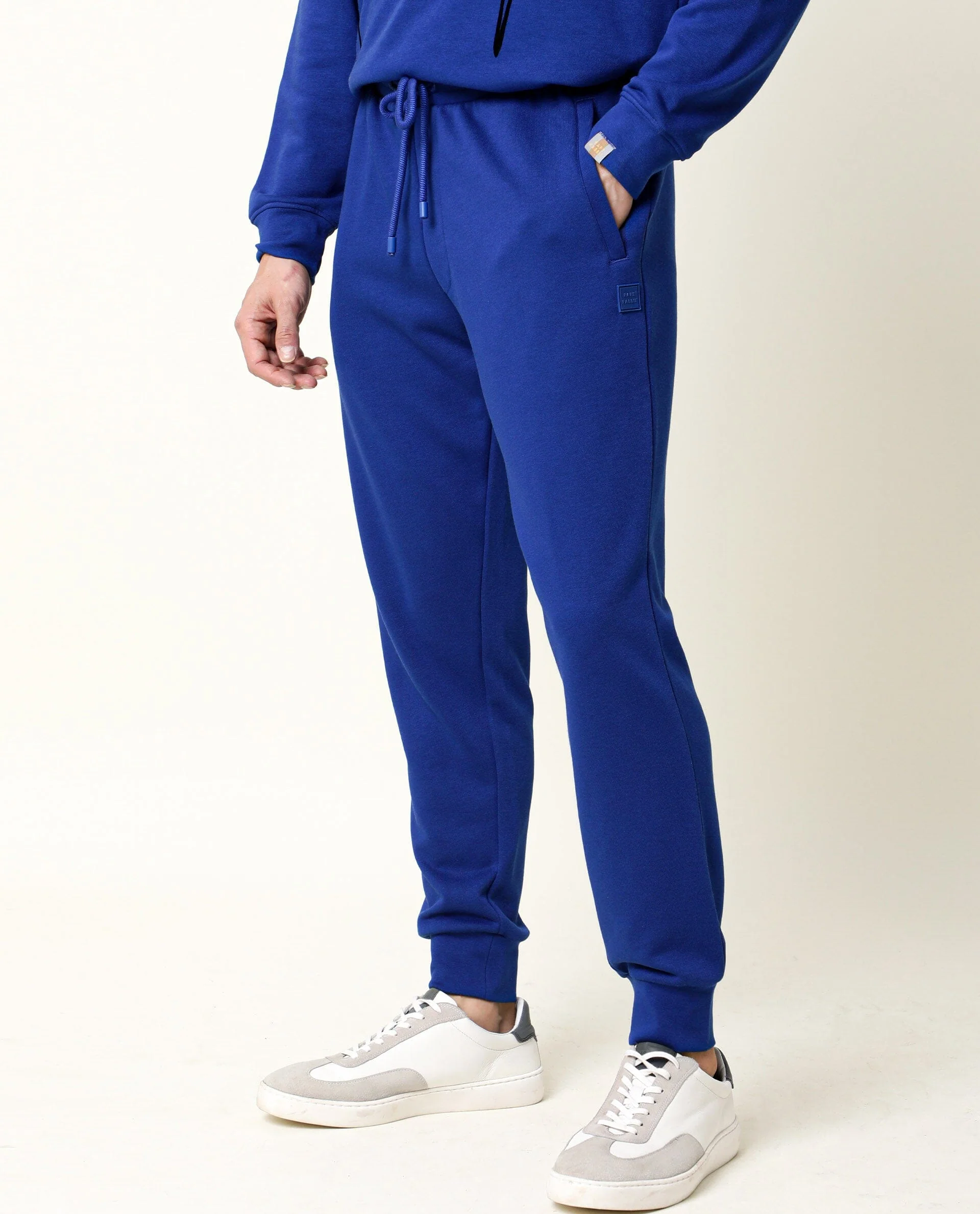 Rare Rabbit Men's Titan Blue Cotton Plain Regular Fit Joggers - Image 4