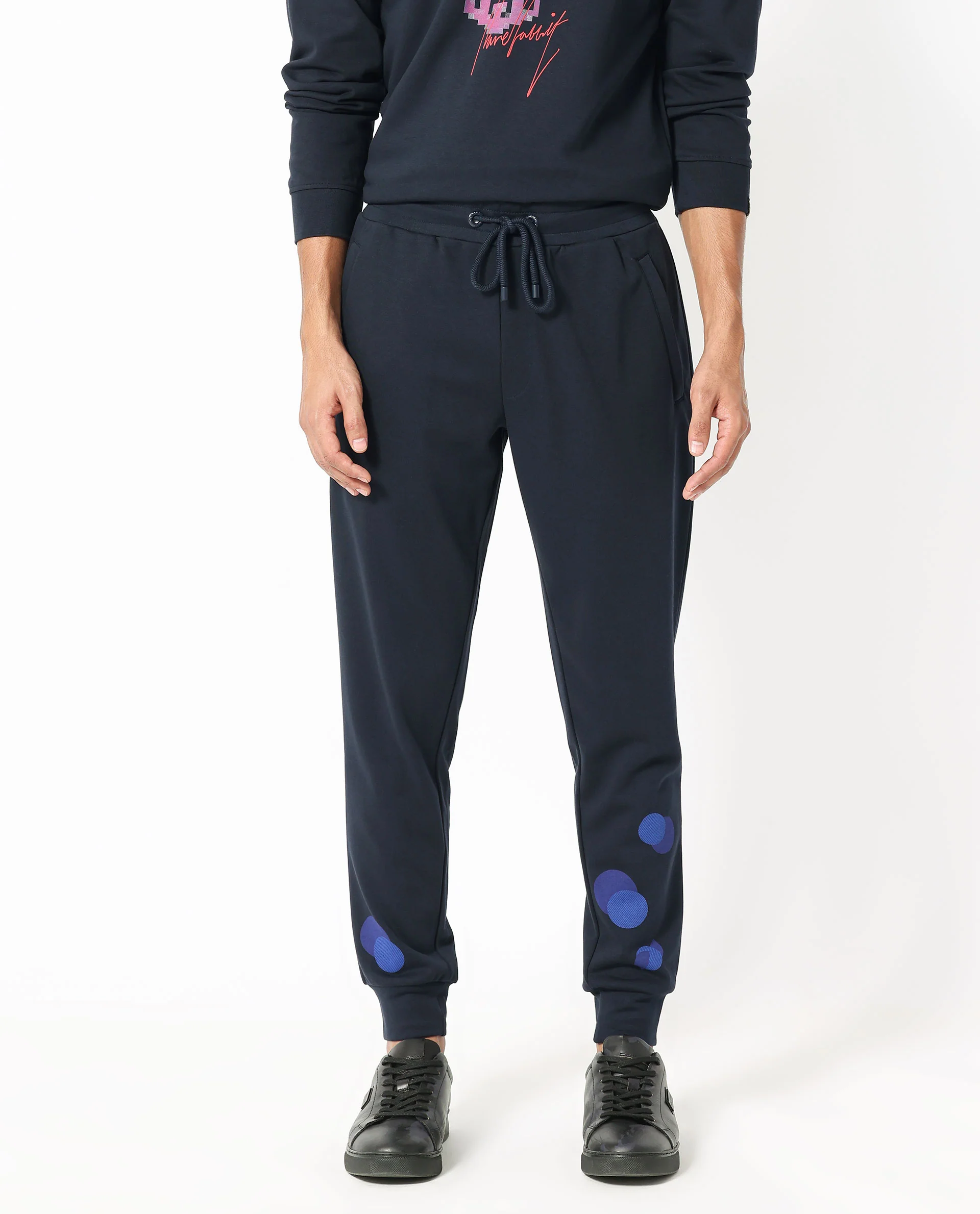 Rare Rabbit Men's Toka Navy Cotton Polka Print Regular Fit Joggers - Image 4