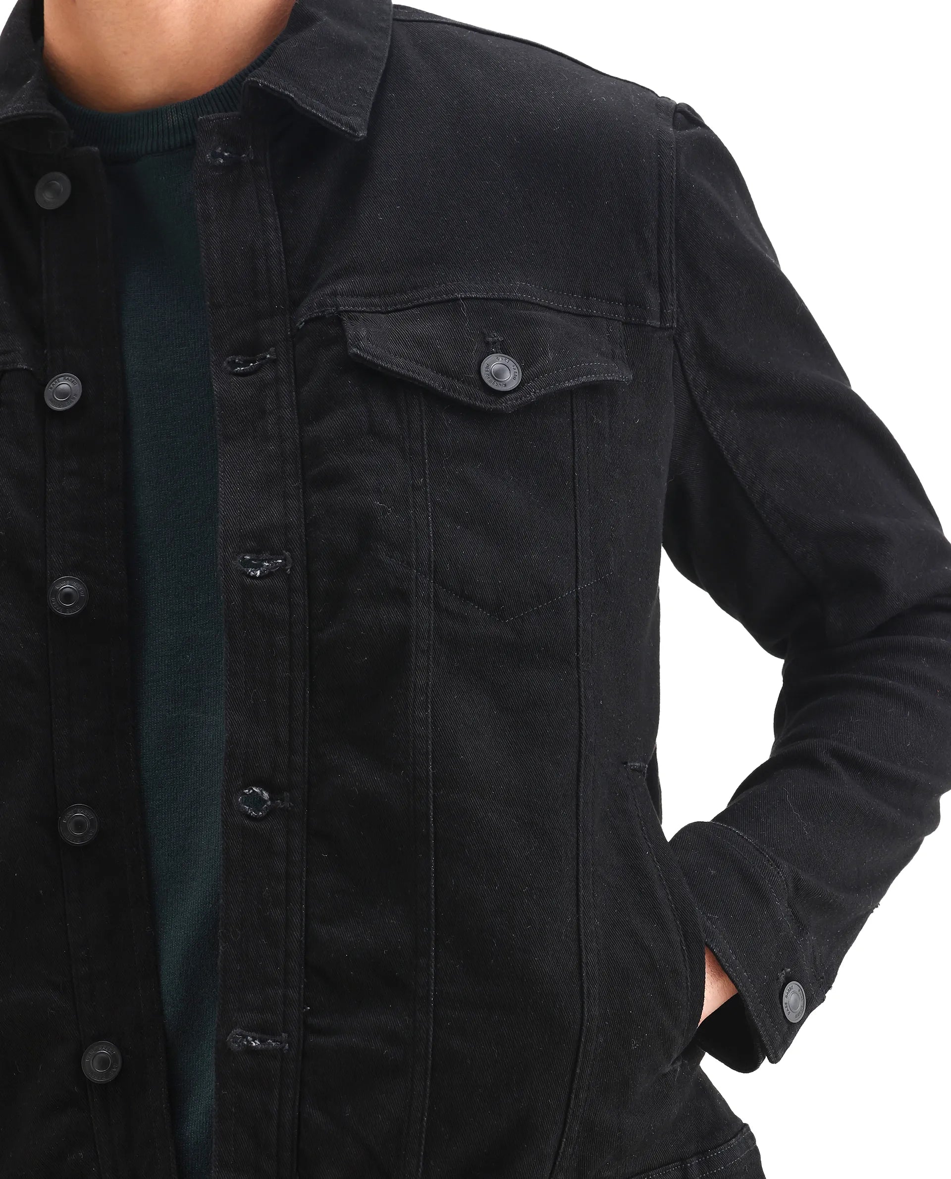 Rare Rabbit Men's Tonk Black Cotton Plain Regular Fit Full Sleeve Spread Collar Jacket - Image 3