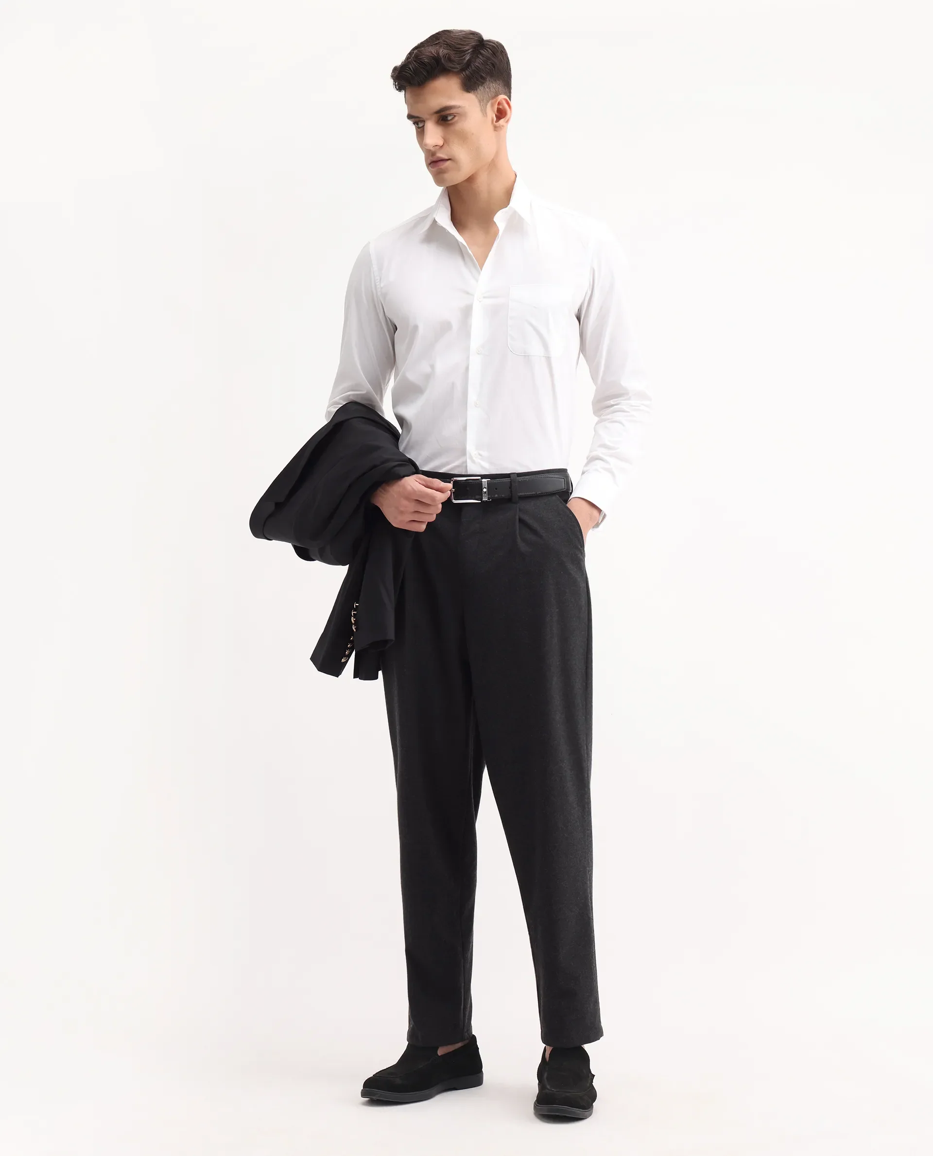 Rare Rabbit Men's Tori Black Cotton Plain Relaxed Fit Trouser