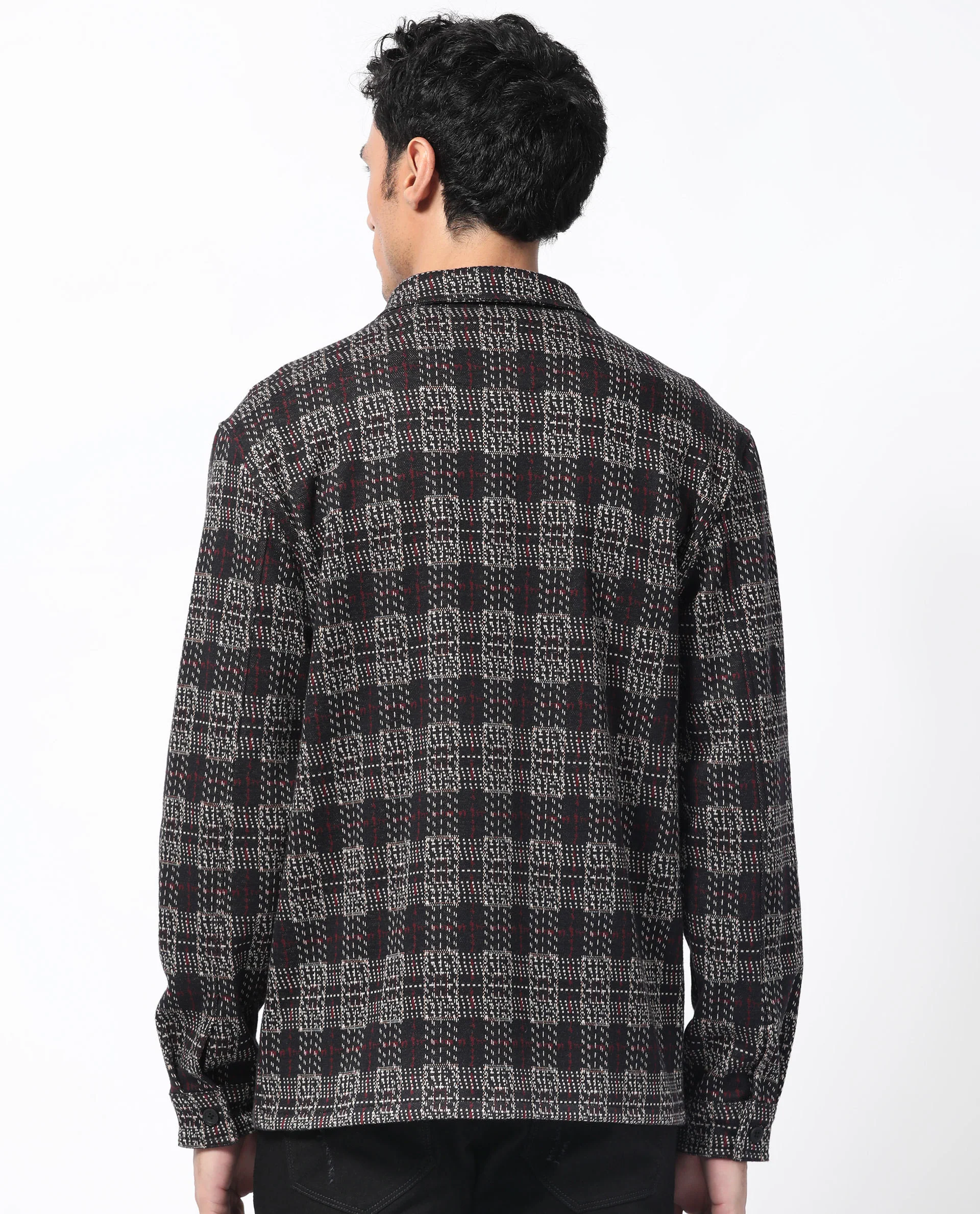 Rare Rabbit Men's Torija Black Cotton Checked Print Relaxed Fit Full Sleeve Collared Shacket - Image 10