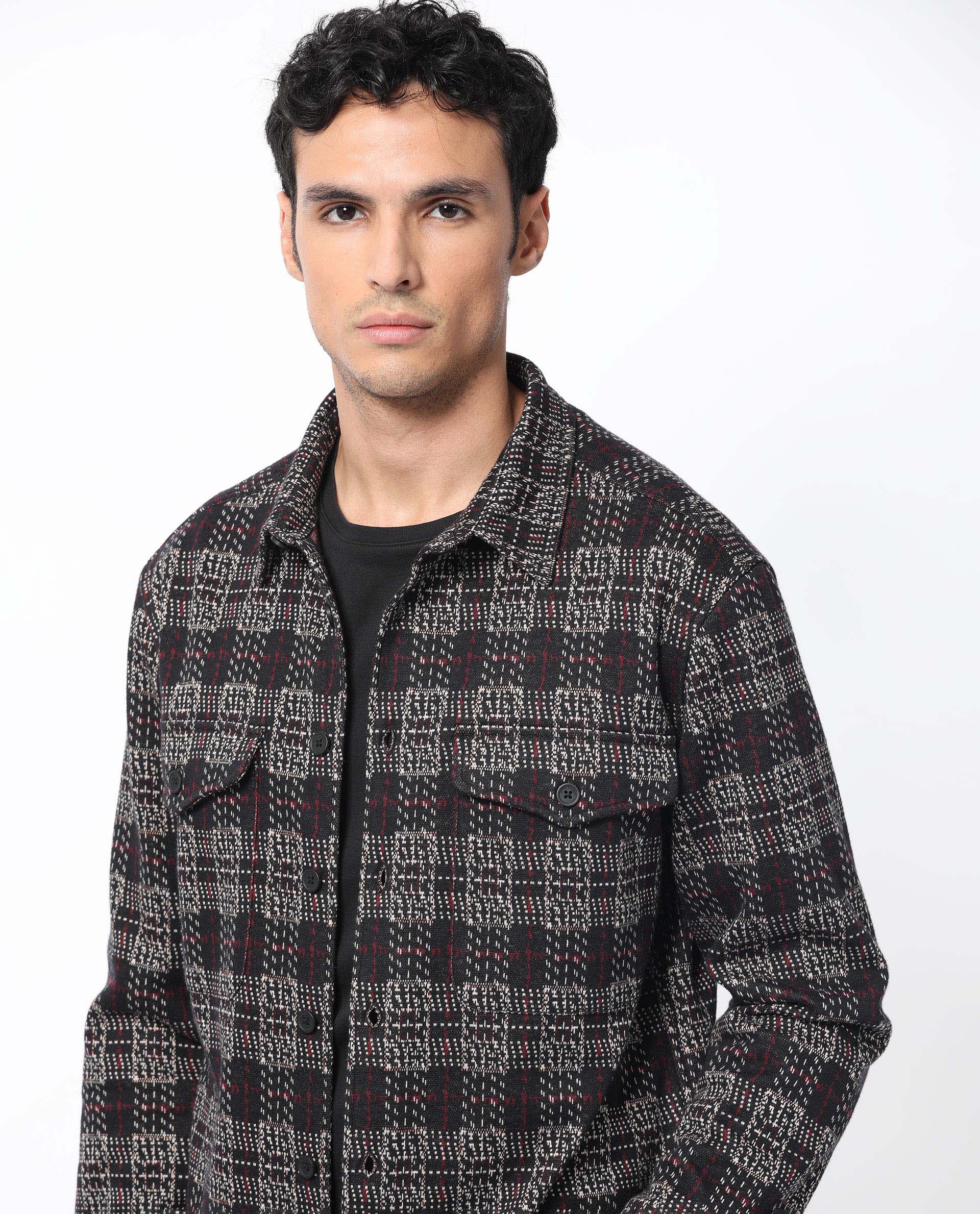 Rare Rabbit Men's Torija Black Cotton Checked Print Relaxed Fit Full Sleeve Collared Shacket - Image 2