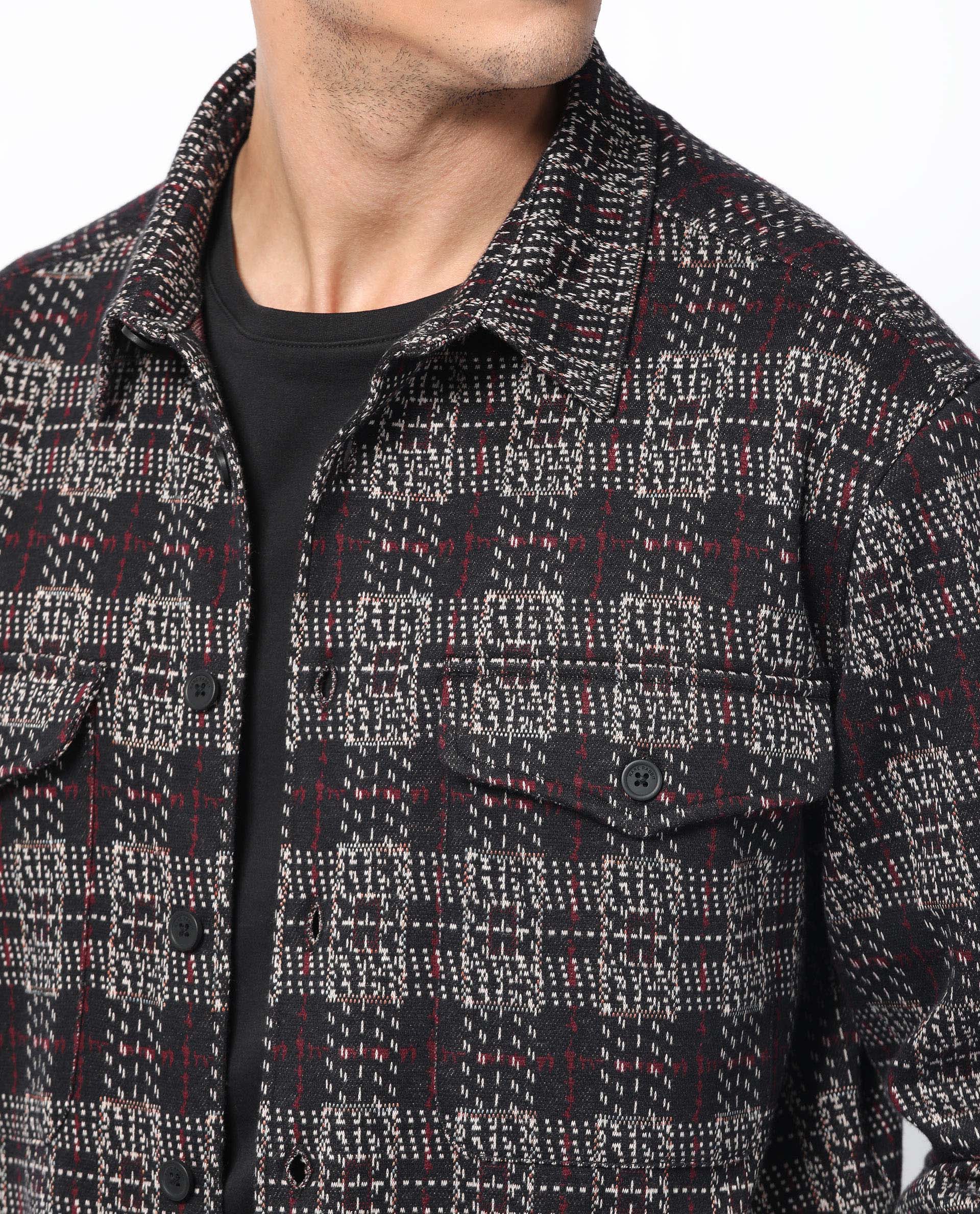 Rare Rabbit Men's Torija Black Cotton Checked Print Relaxed Fit Full Sleeve Collared Shacket - Image 4