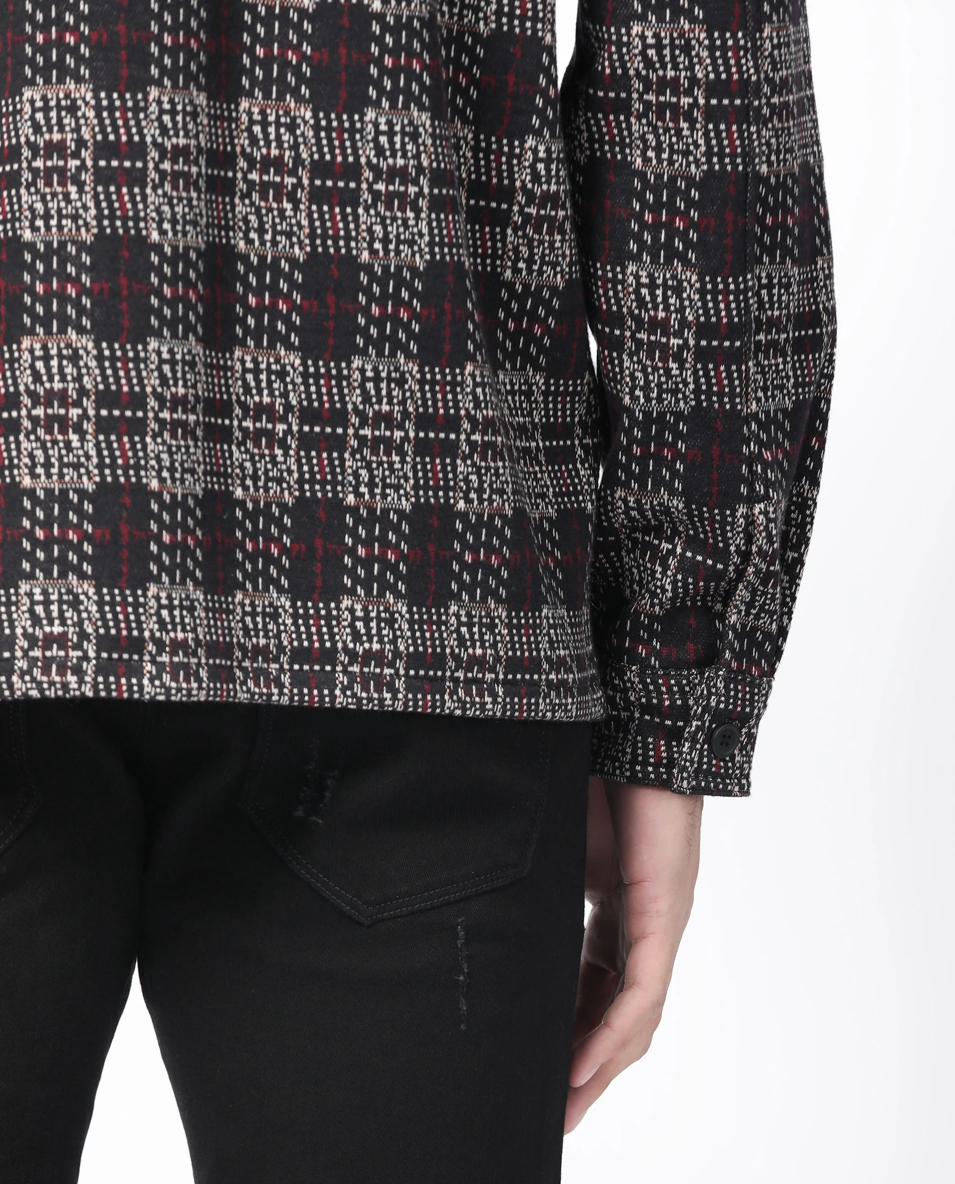 Rare Rabbit Men's Torija Black Cotton Checked Print Relaxed Fit Full Sleeve Collared Shacket - Image 5