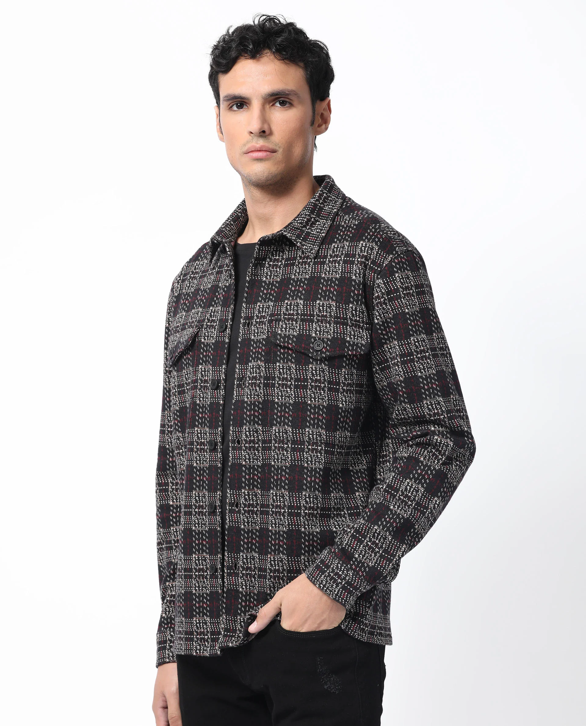 Rare Rabbit Men's Torija Black Cotton Checked Print Relaxed Fit Full Sleeve Collared Shacket - Image 7