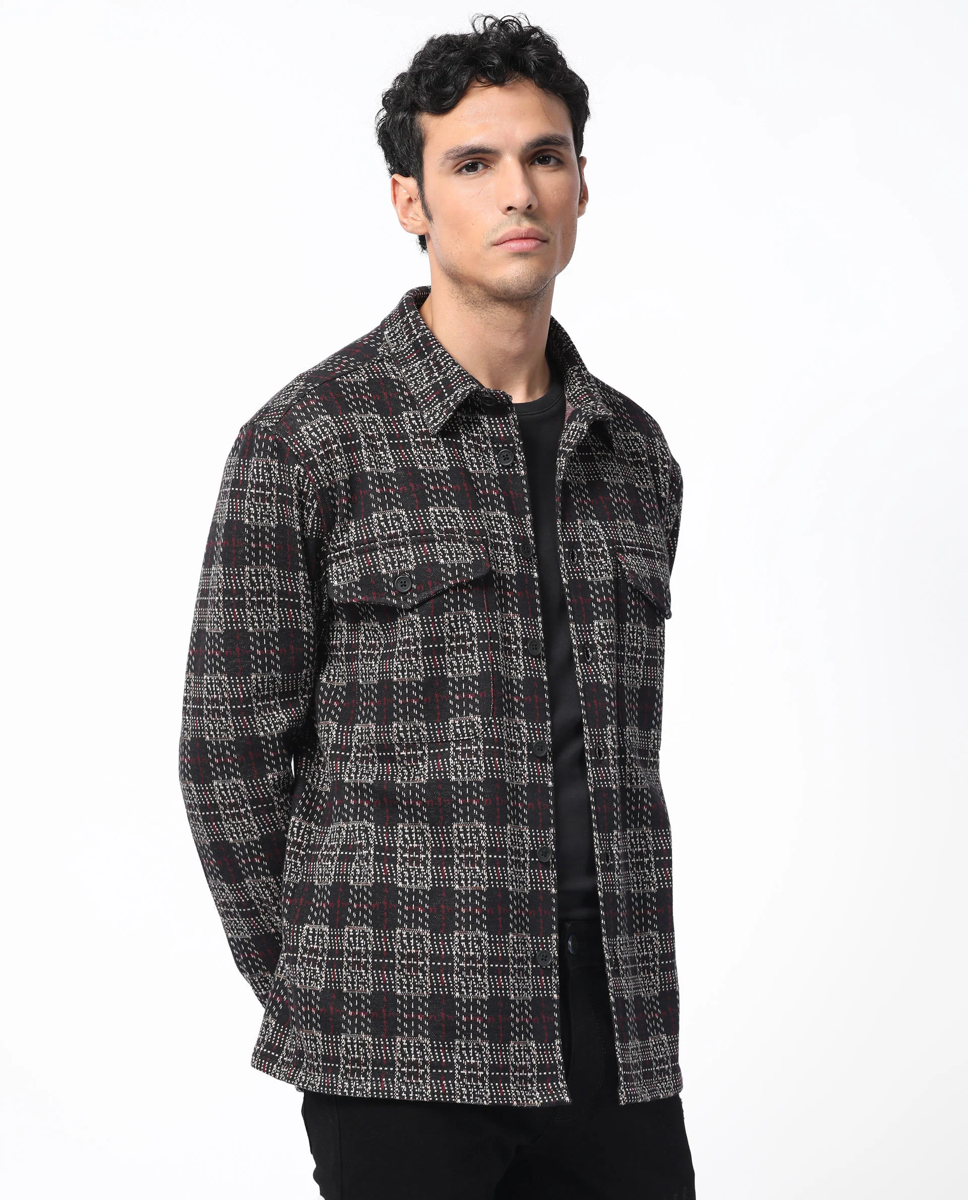 Rare Rabbit Men's Torija Black Cotton Checked Print Relaxed Fit Full Sleeve Collared Shacket - Image 8